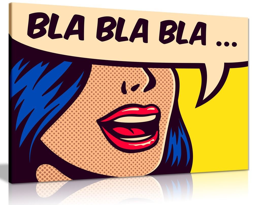 Modern Pop Art Girl Bla Bla Canvas Wall Art Picture Print (24X16)