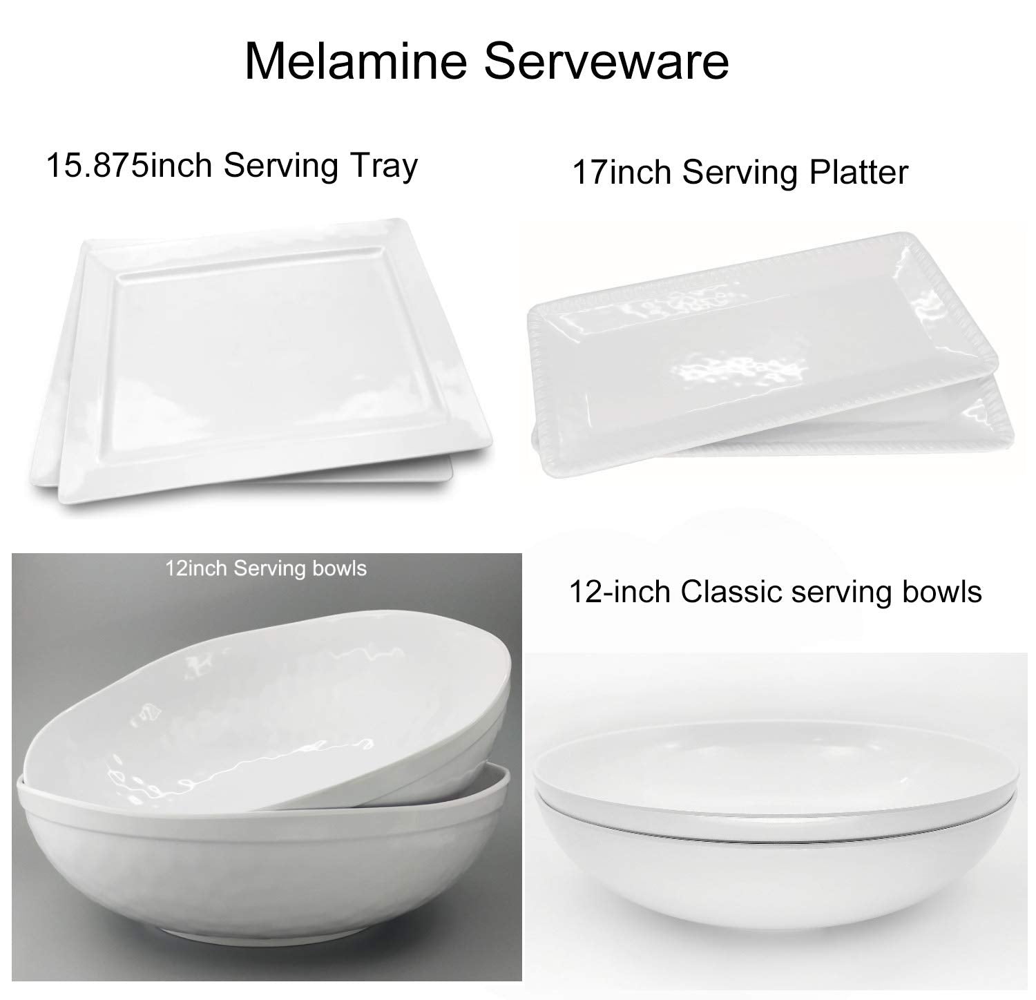 Melamine Serving Tray - 2 Piece 15.875'' X 10.875'' 100% Melamine Rectangular Platter,White Color | Shatter-Proof And Chip-Resis