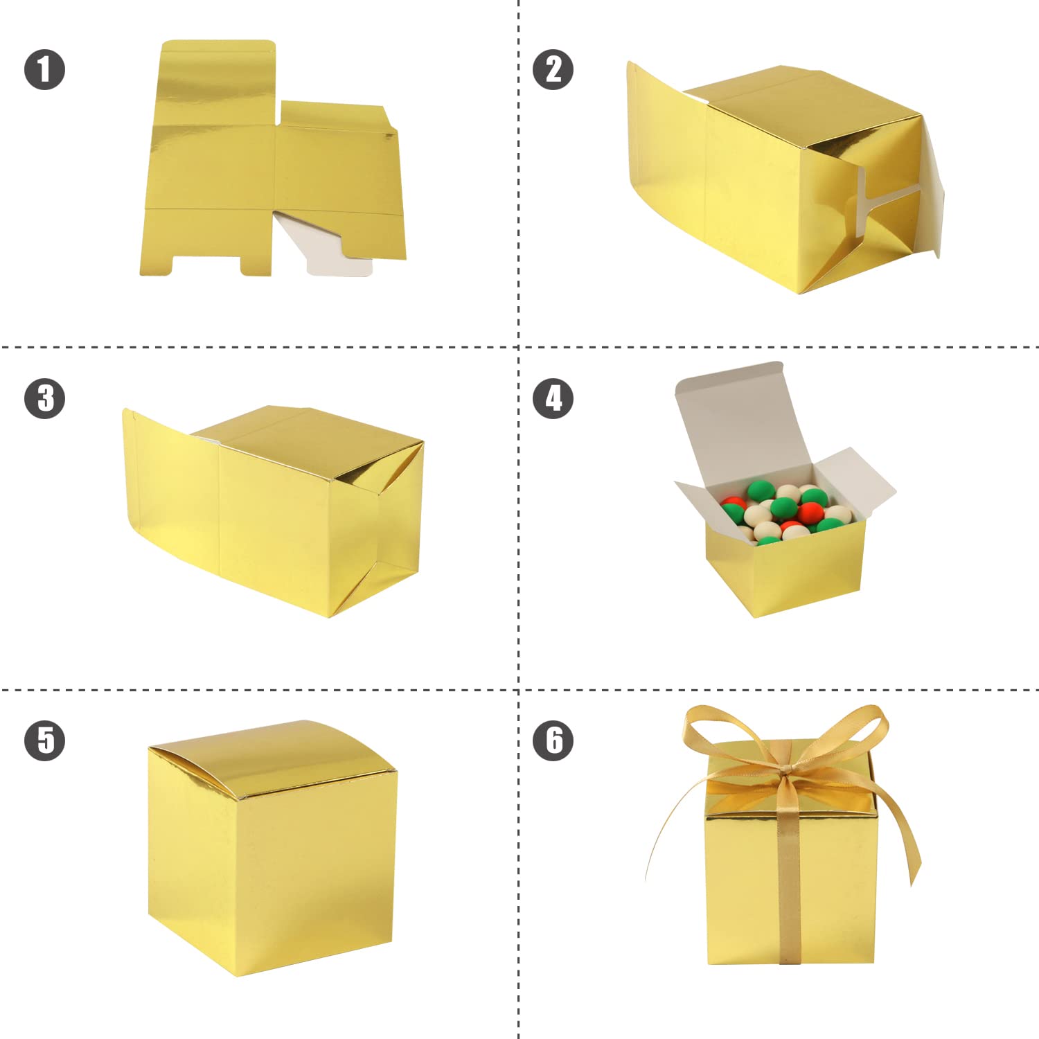 Cotopher 100Pcs Small Gift Boxes, Favor Boxes 2X2X2 Inches Paper Gift Boxes With Ribbons Candy Box For Wedding Favors Baby Showe