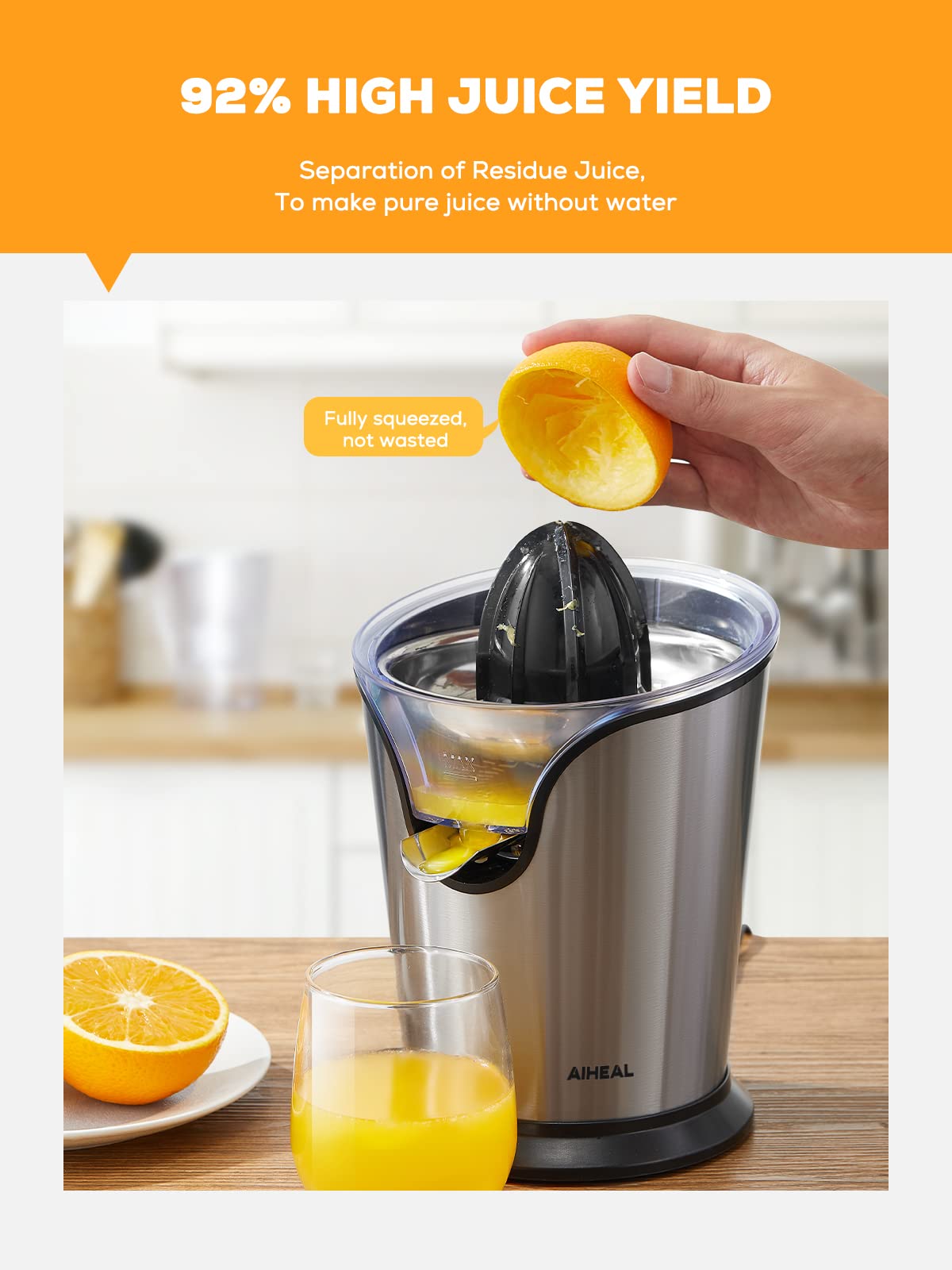Aiheal Electric Citrus Juicer, Orange Juicer Squeezer With Two Interchangeable Cones Suitable For All Size Of Citrus Fruits, Ant