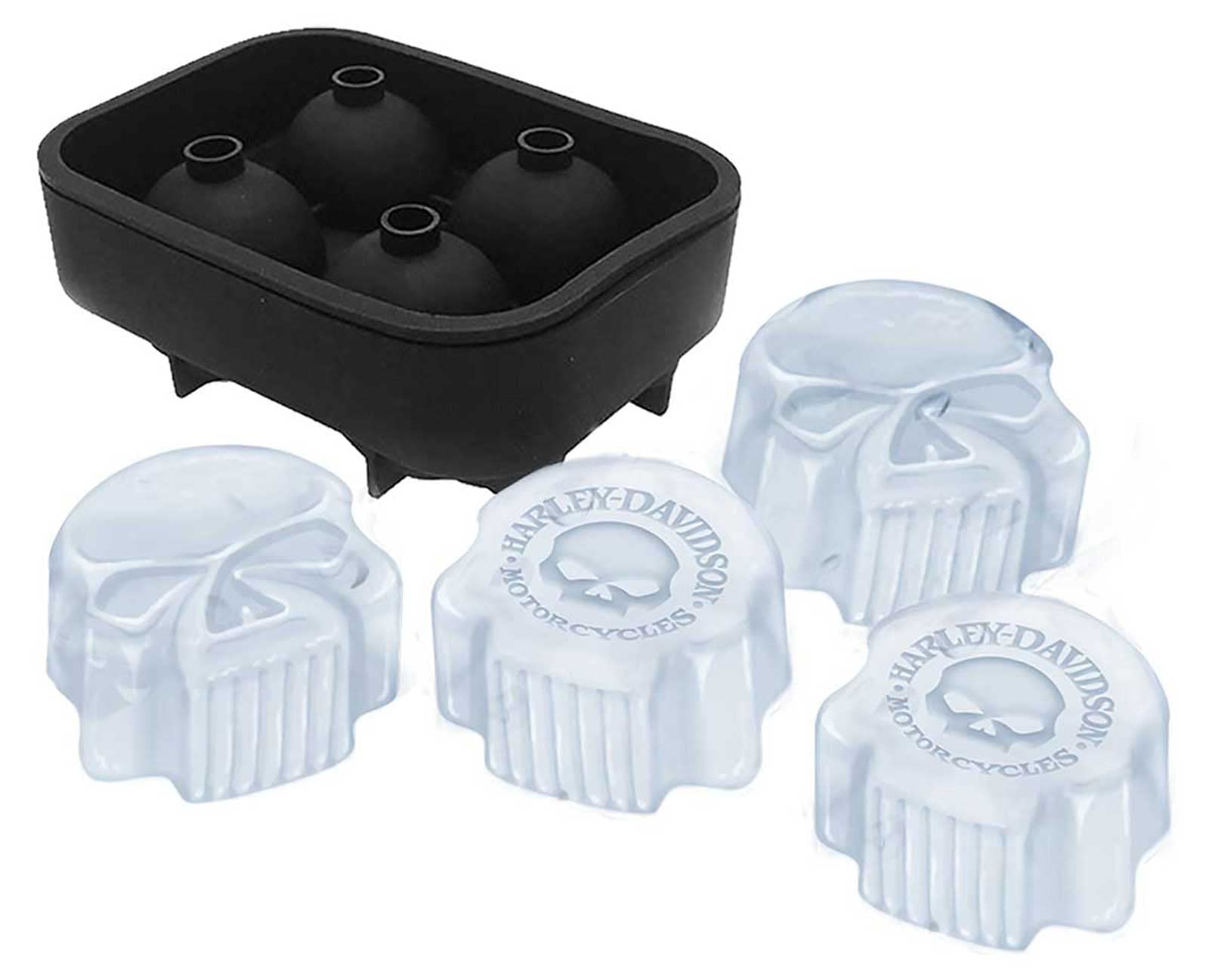 Harley-Davidson Ice Cube Tray, 3D Willie G Skull Logos Custom Silicone - Black