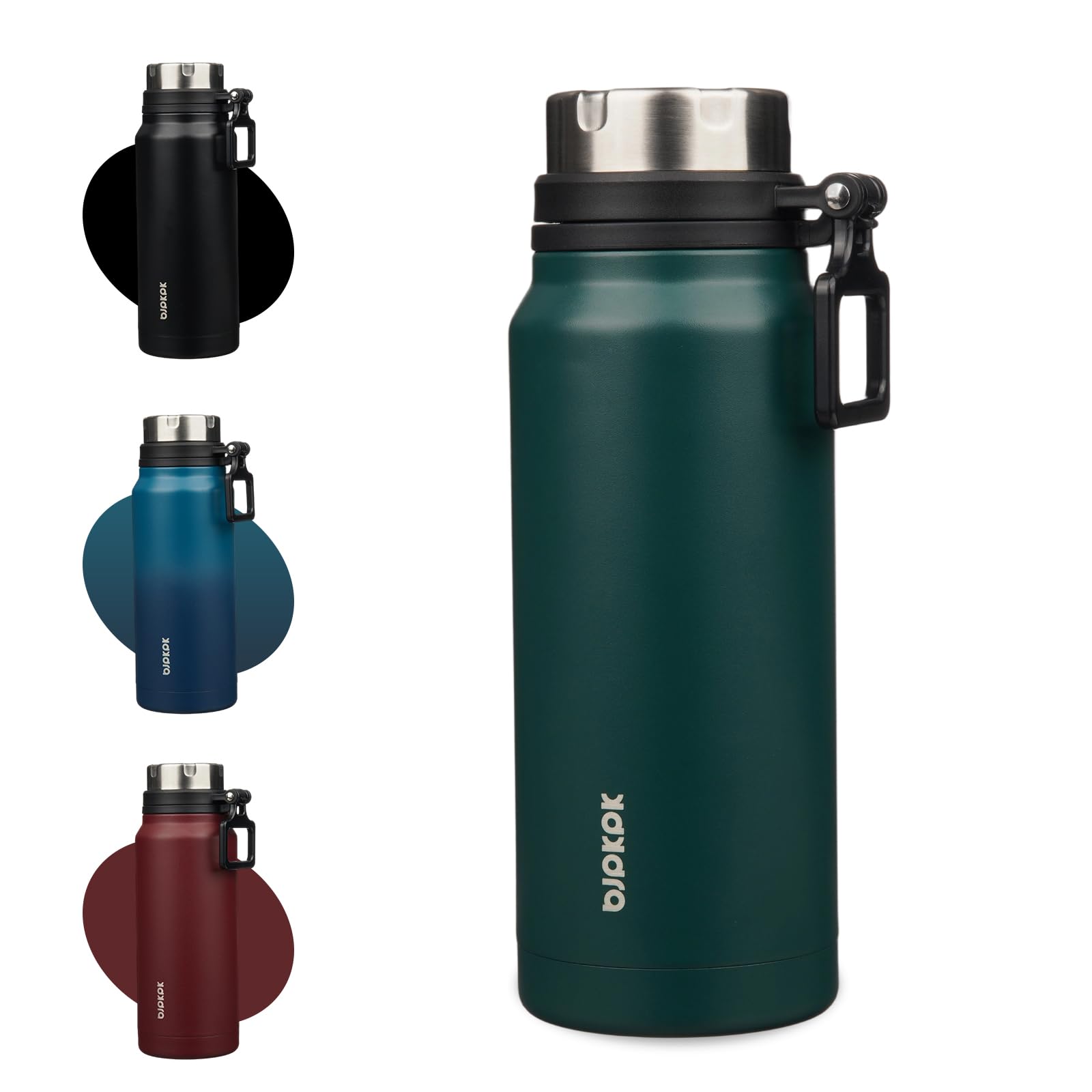 BJPKPK 32oz Insulated Water Bottle with Handle BPA Free Stainless Steel Travel Thermal Flask Reusable Large Water Bottle,Dark Gr