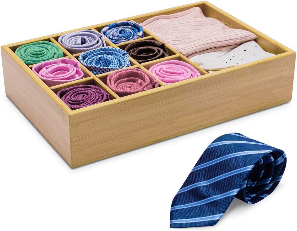 Uhud Crafts Wooden Closet Organizer,10 Compartments Wardrobe Organizer & Storage Box For Ties, Bras, Scarves, Briefs & Socks, Na