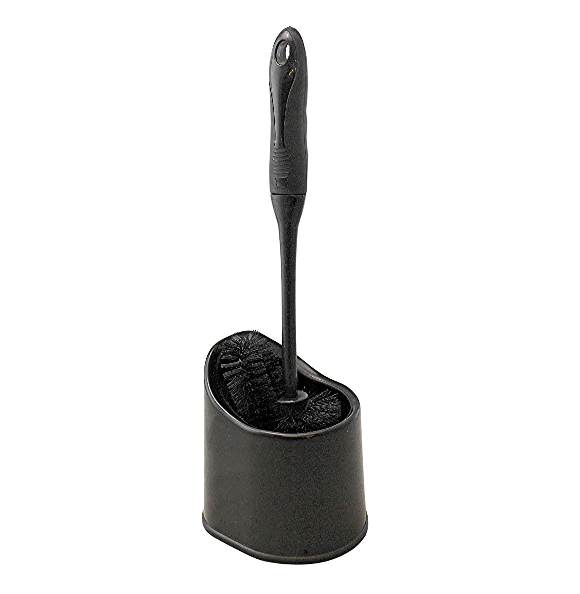 Comfort Rubber Ergonomic Grip Black Toilet Bowl Brush Under Rim Lip Brush And Storage Caddy For Bathroom