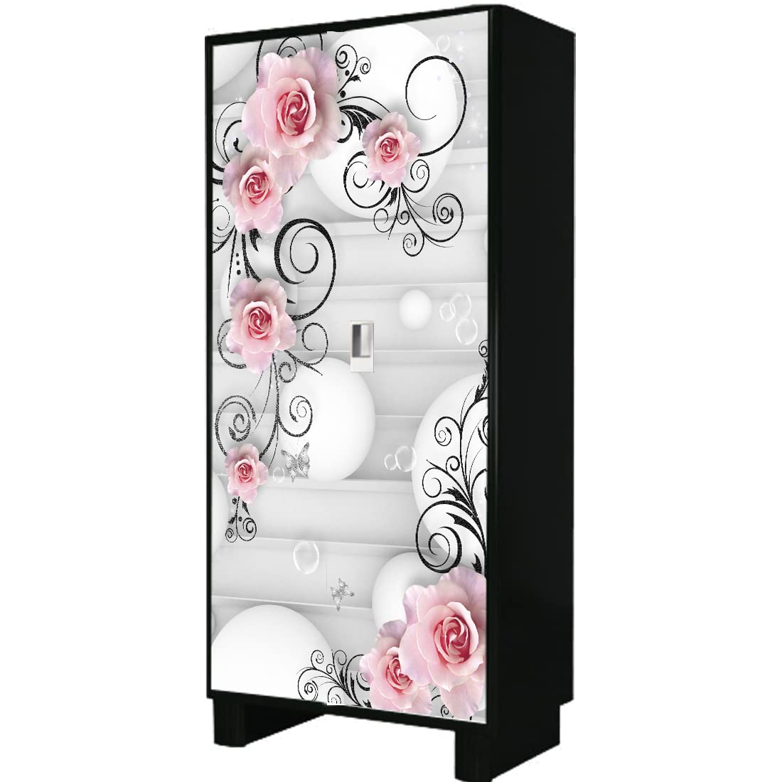 WallDaddy Self Adhesive Almirah Stickers, Wall Stickers, Decorative Sticker Wallpaper for Home Wardrobe Doors (Gulabeti Almirah)