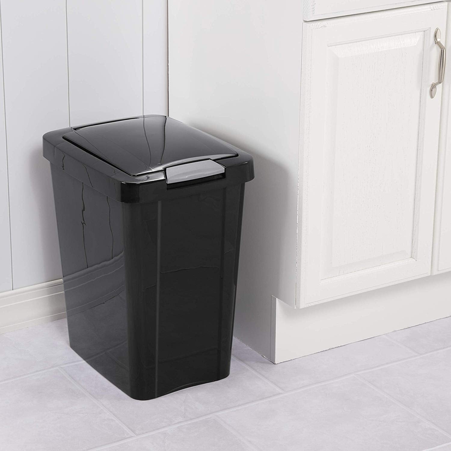 Sterilite 7.5 Gallon Touchtop Wastebasket With Lid That Opens With Touch, Conceals Trash In The Kitchen, Bathroom, Mudroom Or Of