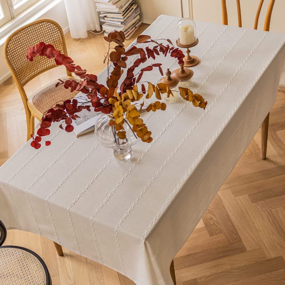 Zobesta White Linen Table Cloth Cotton Linen Square Tablecloth, Heavy Weight Washable Farmhouse Soft Boho Tablecloth For Kitchen