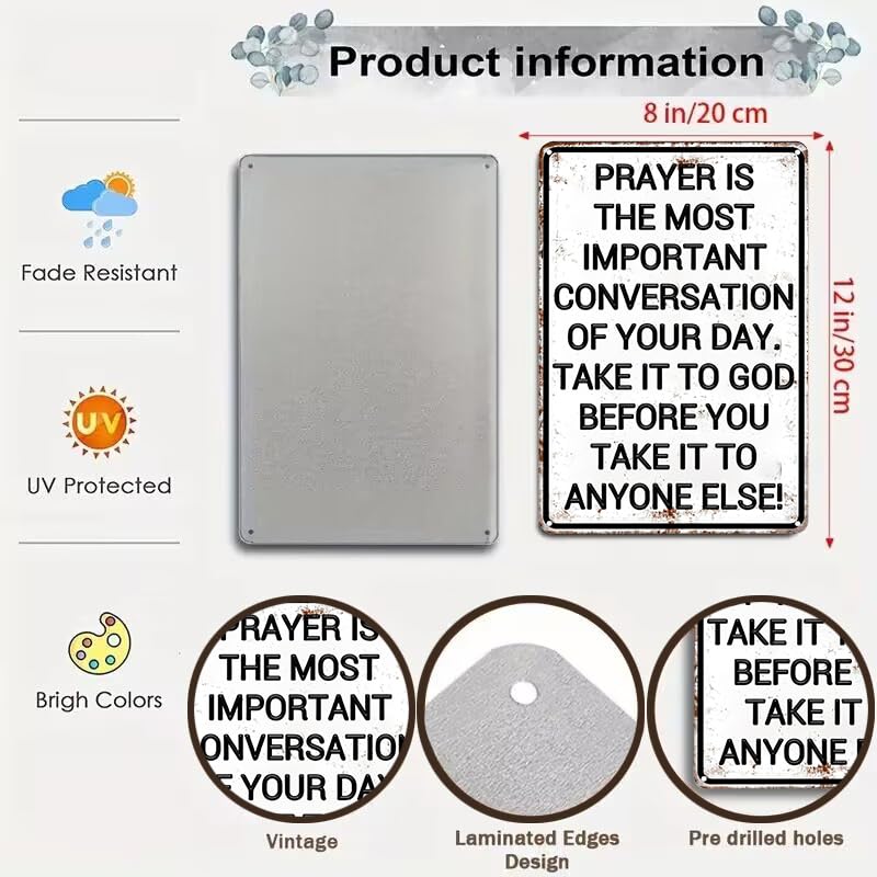 Smilelife Christian Gifts for Men Women Prayer Is The Most Important Conversation of Your Day Vintage Tin Sign Religious Metal W