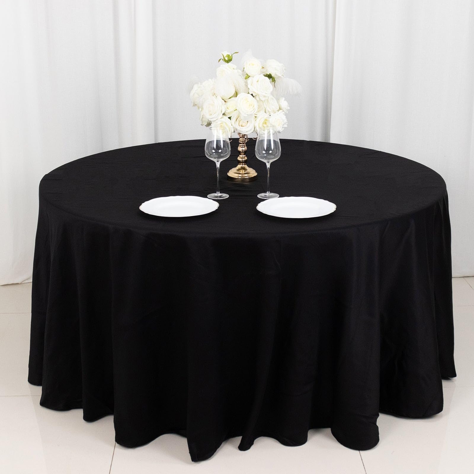 Balsacircle 120-Inch Black Premium Round Cotton Tablecloth Table Linens Wedding Party Events Decorations Kitchen Dining