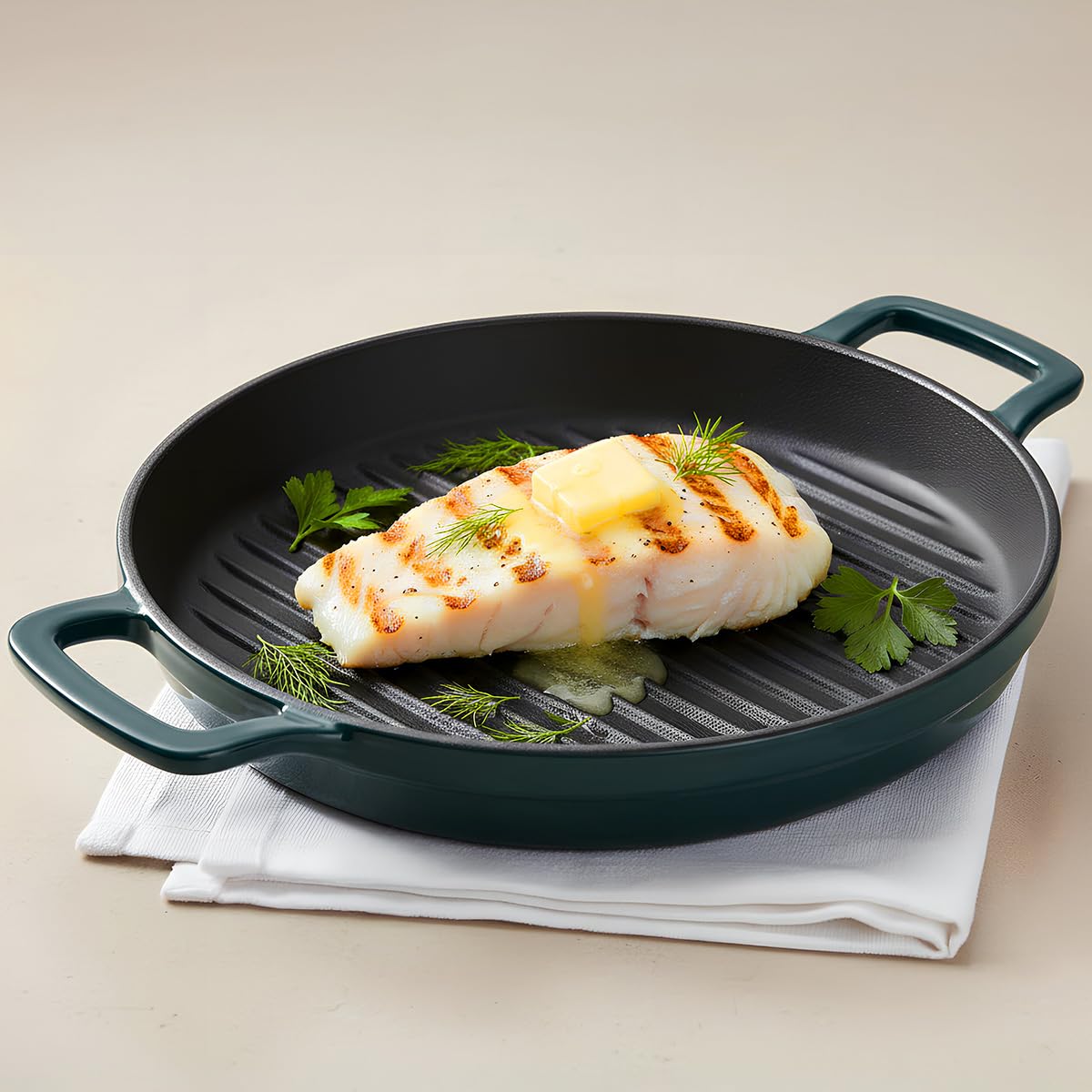 Ember Cookware Ti-Enamel Cast Iron Grill Pan 26 Cm | Non Stick Induction Cookware | 10 Year Warranty | Cast Iron Pan | Cookware 