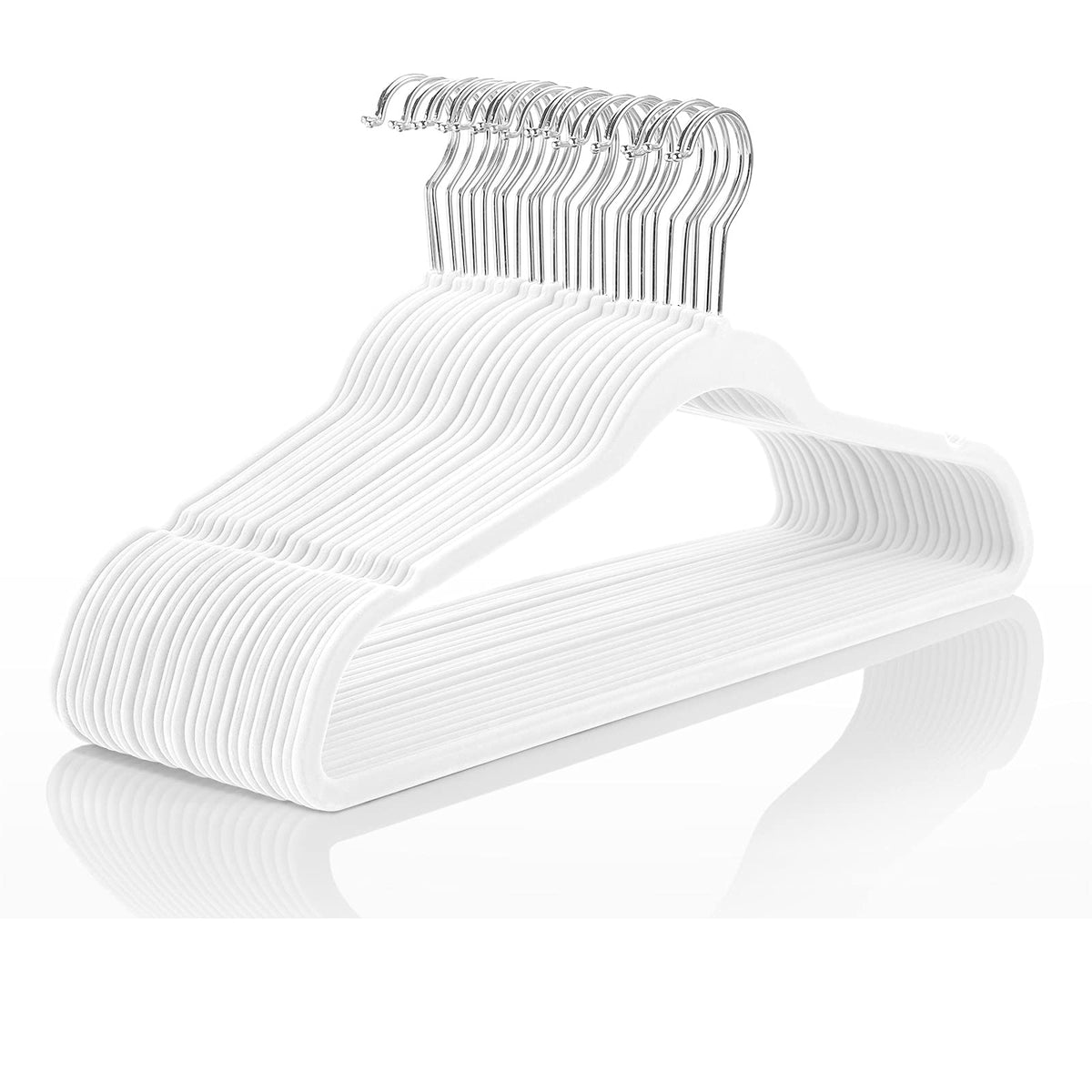 Mizgi Premium Velvet Hangers (50 Pack) Heavyduty - Non Slip Felt Hangers - Velvet Suit Hangers White - Chrome Hooks,Space Saving