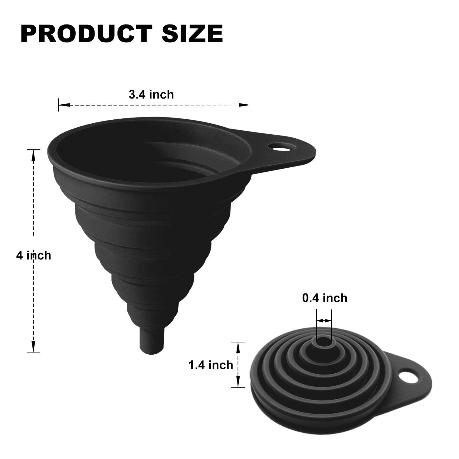 Funnels for Kitchen Use  Food Grade Silicone Collapsible Kitchen Funnel (Black)