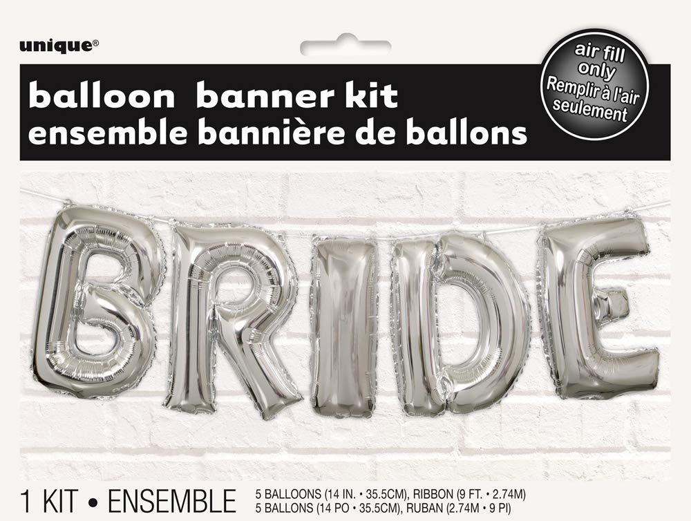 Stunning Silver ''Bride'' Foil Letter Balloon Banner Kit - 14'' - Premium Quality & Durable Material, Ultimate Decoration For We