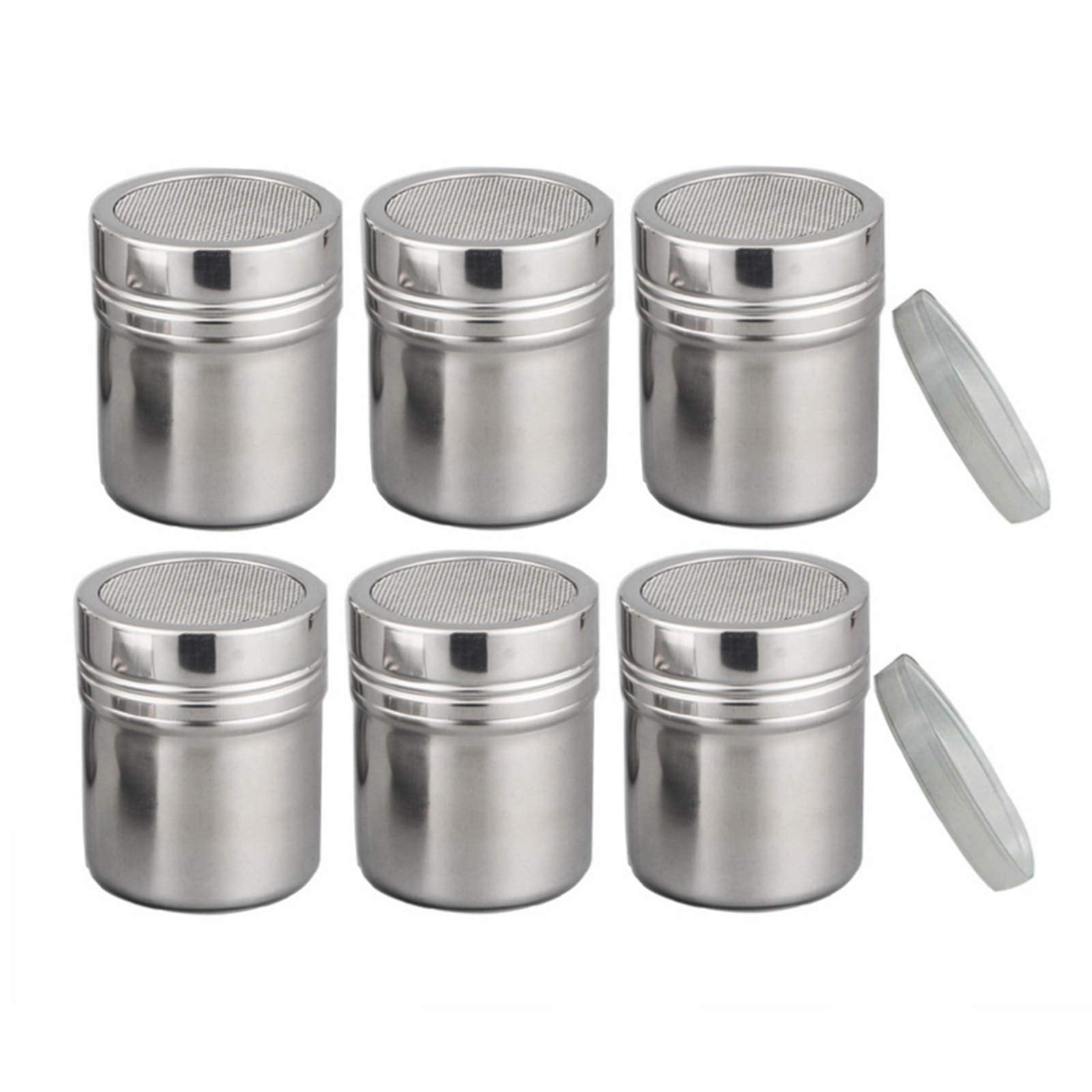 Powder Shaker With Lid,Stainless Steel Fine Mesh Shaker, For Sifter Cocoa,Cinnamon Powder,Icing Sugar,Chocolate Coffee (6 Pcs Sm