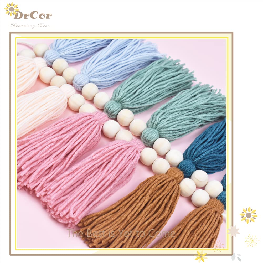 DrCor Boho Rainbow Tassel Garland - Handmade Cotton Yarn Wall Hanging in Earthy Tones for Nursery, Baby Shower & Kids Room Decor