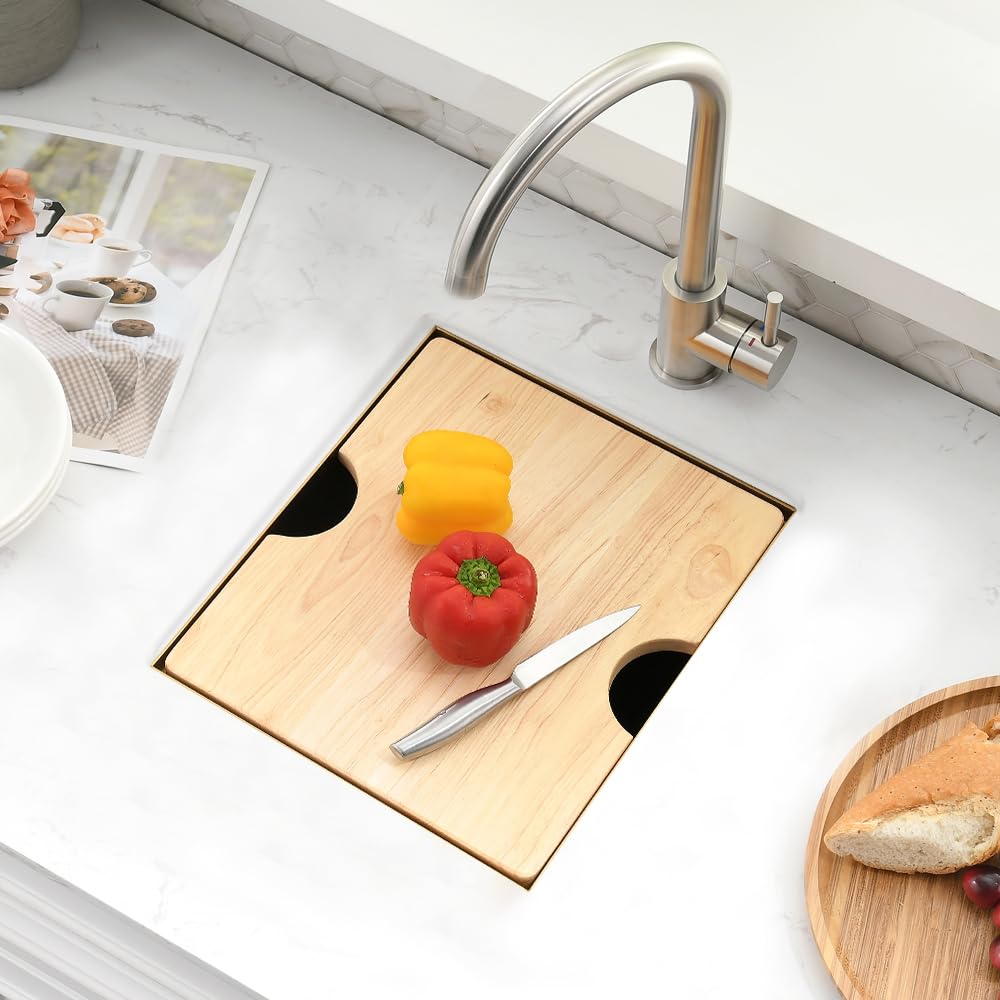 Boomhoze Gold Bar Sink Undermount, 12 X 15 Inch Undermount Bar Sink Workstation Small Kitchen Sink Brushed Gold Wet Bar Sink 16