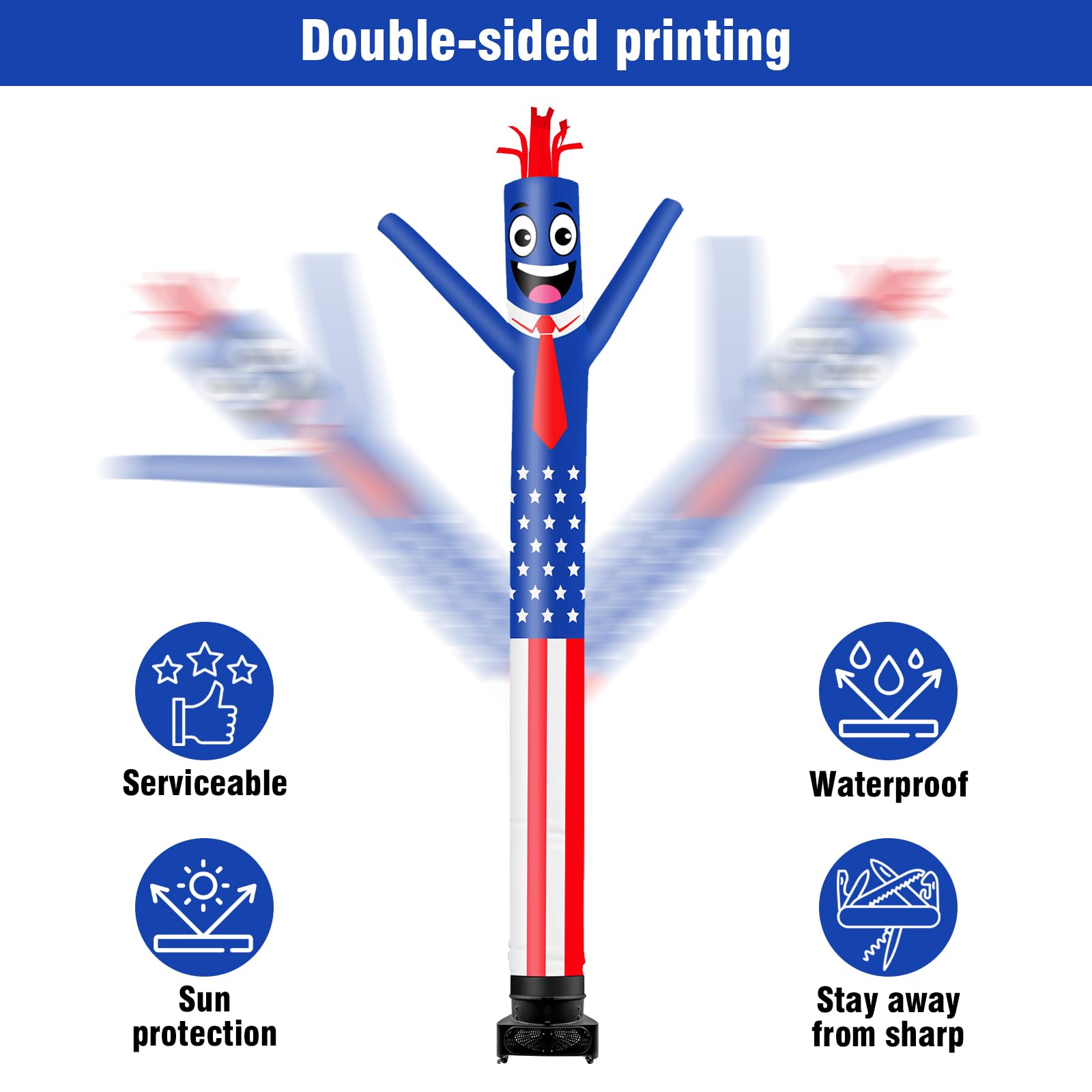 GOODENY 20FT Tall Inflatable Tube Man American Flag Wacky Wavy Dancing Guy with 1.5 HP Weather-Resistant Blower (18  Diameter) f