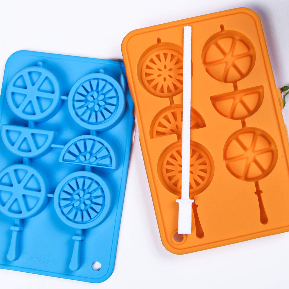 Webake Ice Cube Trays Silicone Fruit Molds, Ice Cube Fruit Popsicle Molds With Reusable Sticks, 2 Pack Giant Lollipop Mold, Frui
