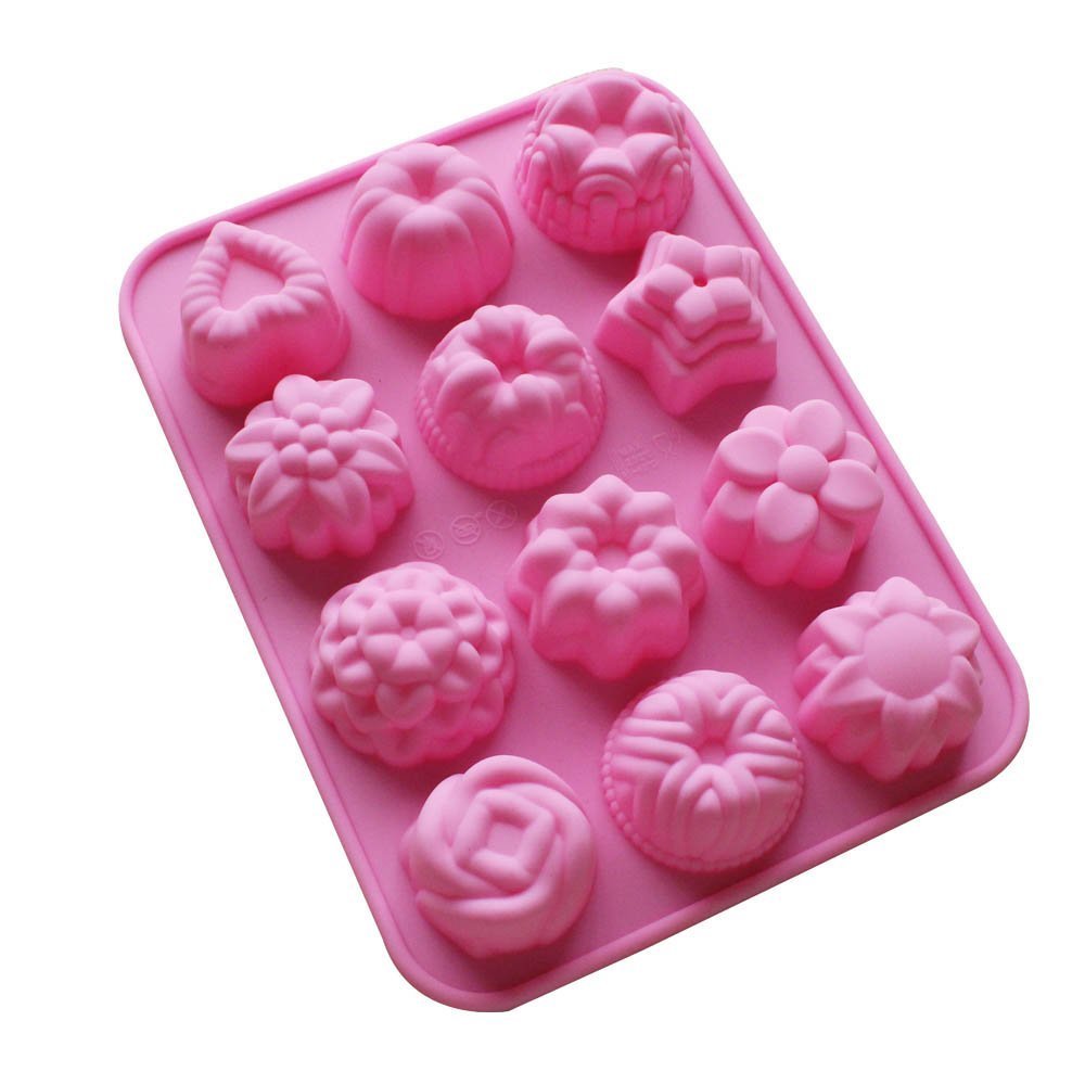 Baker Depot Silicone Bakeware Mold For Cake Chocolate Jelly Pudding Dessert Molds 12 Holes With Flower Heart Shape Set Of 3