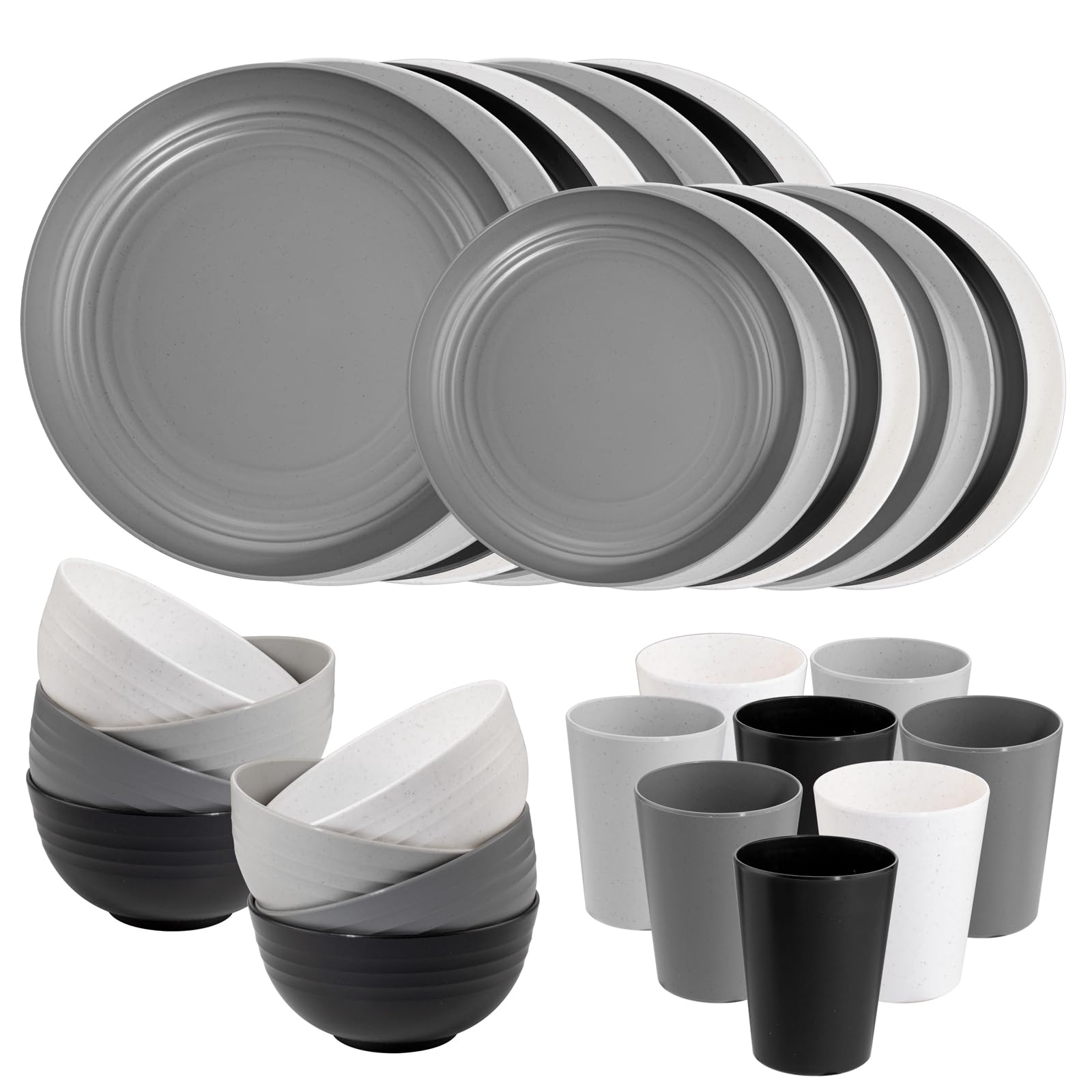 Supernal 32pcs Wheat Straw Dinnerware Sets,Plates and Bowls Sets,Reusable Plastic Plate,Microwave Dishwasher Safe,Plastic Dinner