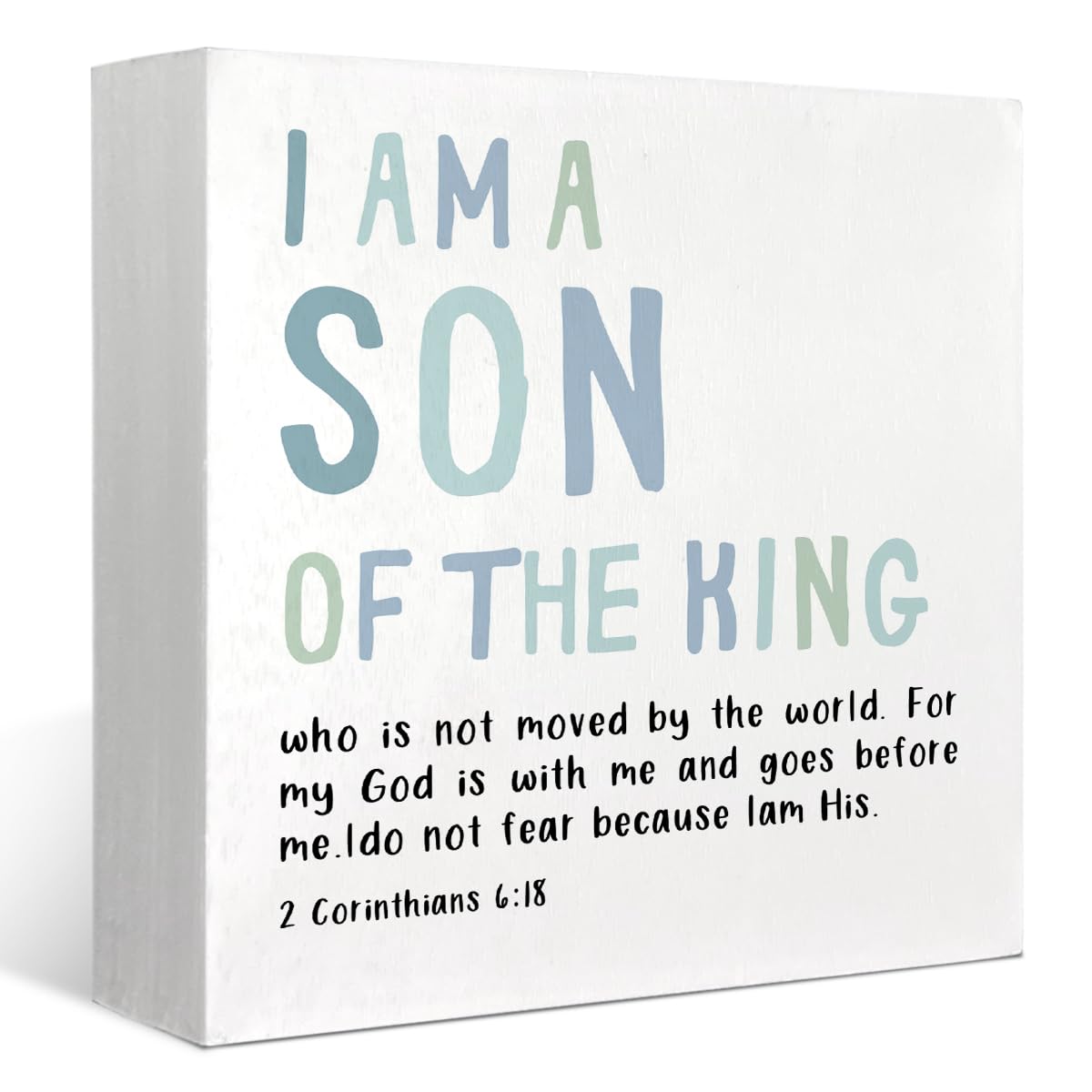 FLVGE Boy Nursery Decor, I Am A Son of The King Wooden Box Block Sign, Bible Verse Sign, 2 Corinthians 6:18 Scripture Decor for 