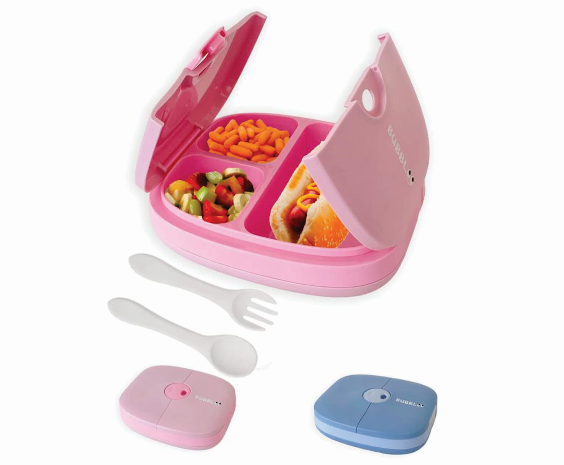 Bubbloo Bento Box For Kids With Silverware - 3 Compartment Ideal Portion Sizes - Bpa Free Removable Plastic Tray - Leak Proof Ki