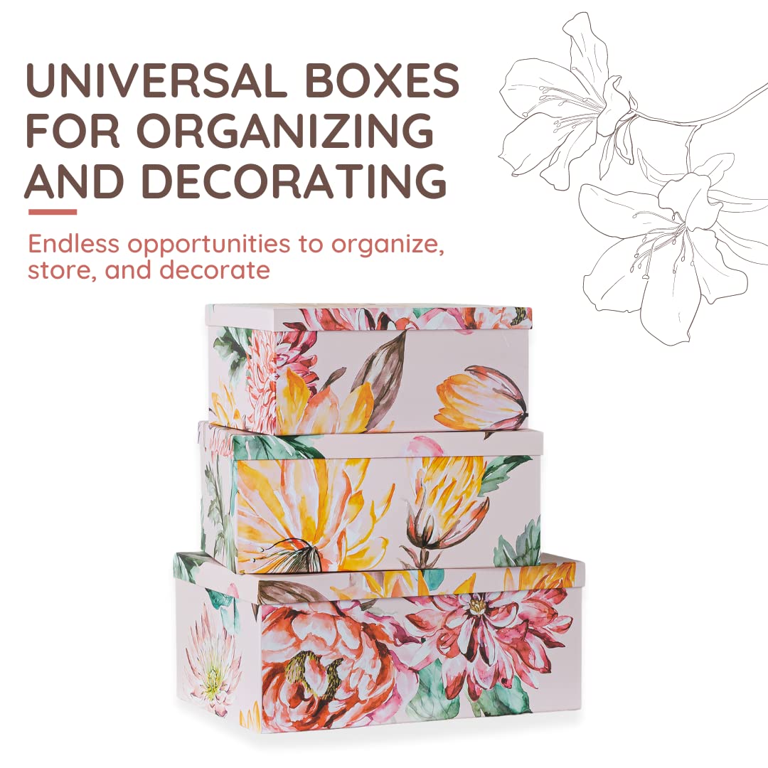 Soul & Lane Decorative Cardboard Storage Boxes with Lids for Home Decor and Organization, Set of 3 Large Keepsake Boxes for Memo