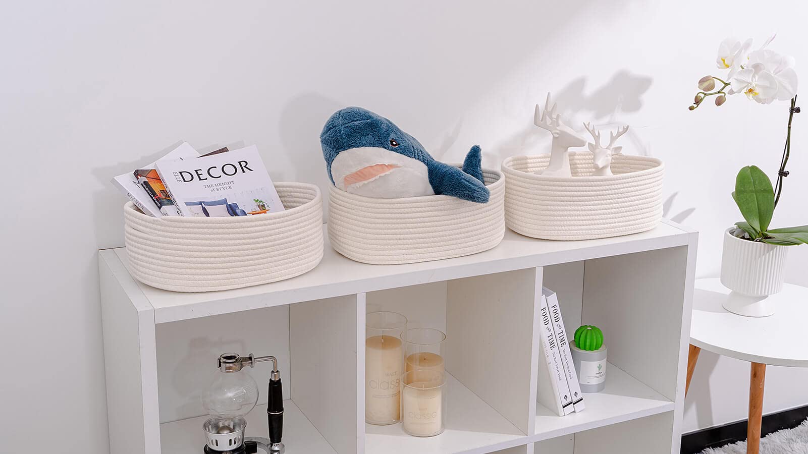 Kriitools Baskets&Bins for Shelf Storage Organizing/Cute Basket to Store and Organize Household Items/Woven Rope Basket for Living Room  Bedroom Playroom 3 Packs Off White