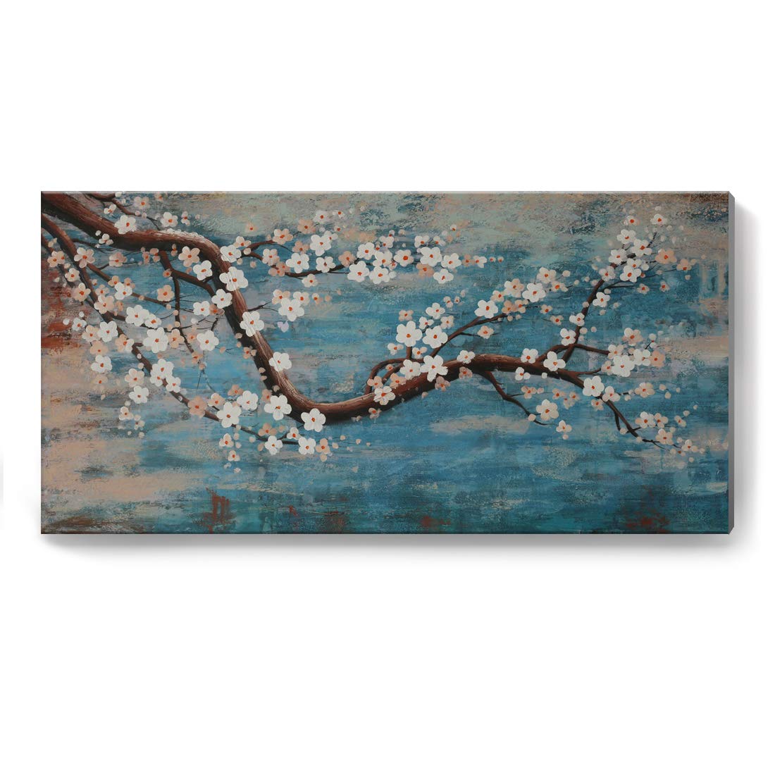 Huge Wall Art for Living Room 100% Hand-Painted Flower Oil Painting On Canvas Gallery Wrapped Floral Plum Blossom Artwork for Bedroom Office Decor One Panel 60x30inch Extra Large