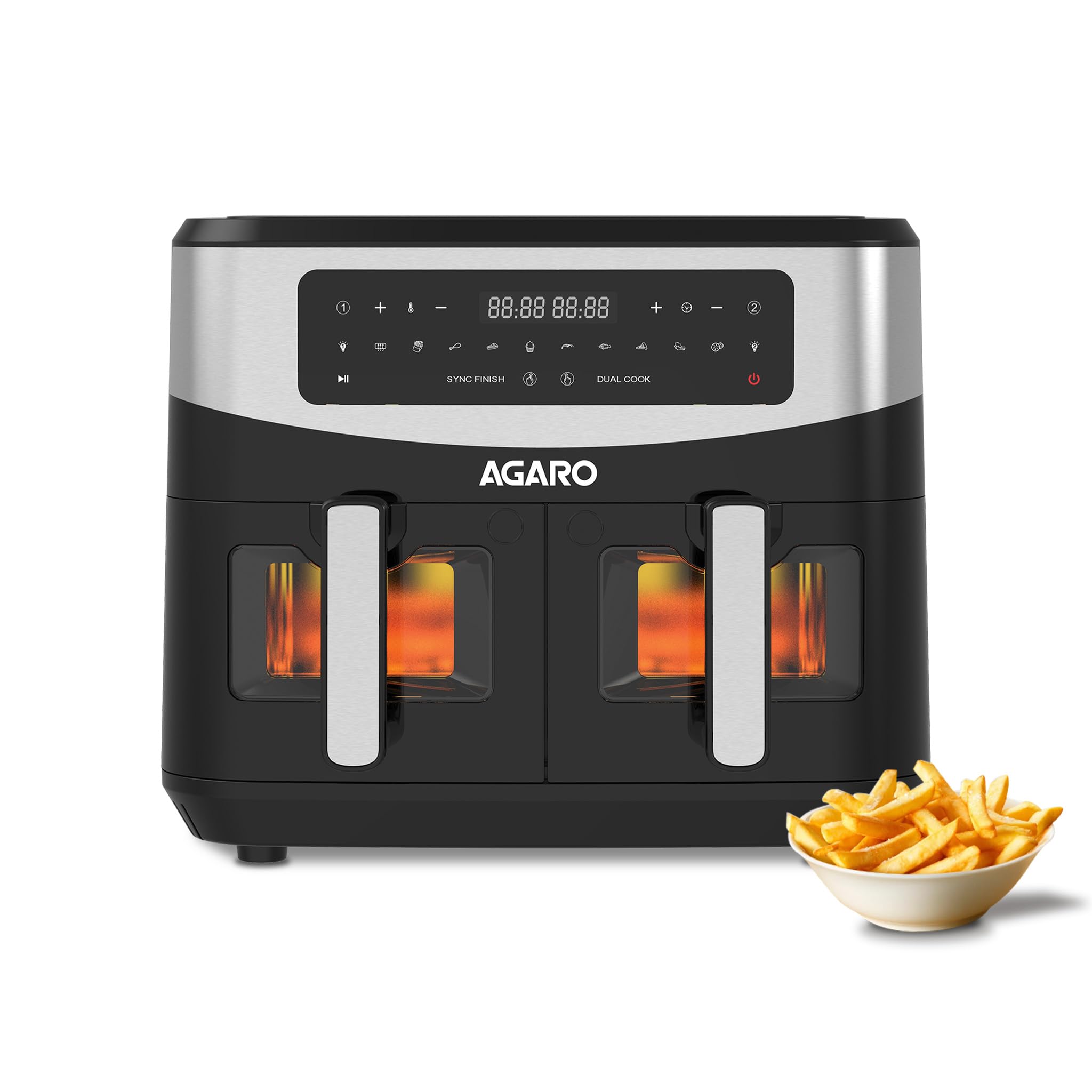 Agaro Imperial Dual Basket Digital Air Fryer, 9L Capacity (4.5L X 2), 10 Preset Cooking Modes, 360 Degree Air Circulation, Conve