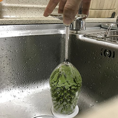 Hengkaising Brush-Up Glass Brush With Suction Cup Upright Stays In Sink Bristle Scrub Kitchen Bottle Cleaning Washing (Green)