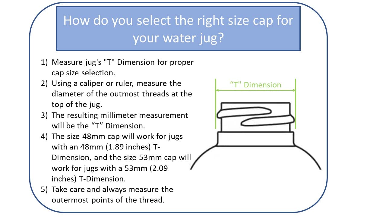 Screw-On Caps Compatible with 1-5 Gallon Bluewave  New Wave Enviro  PureAqua Brand Water Jugs  48mm Size Bottle Lids  2pk