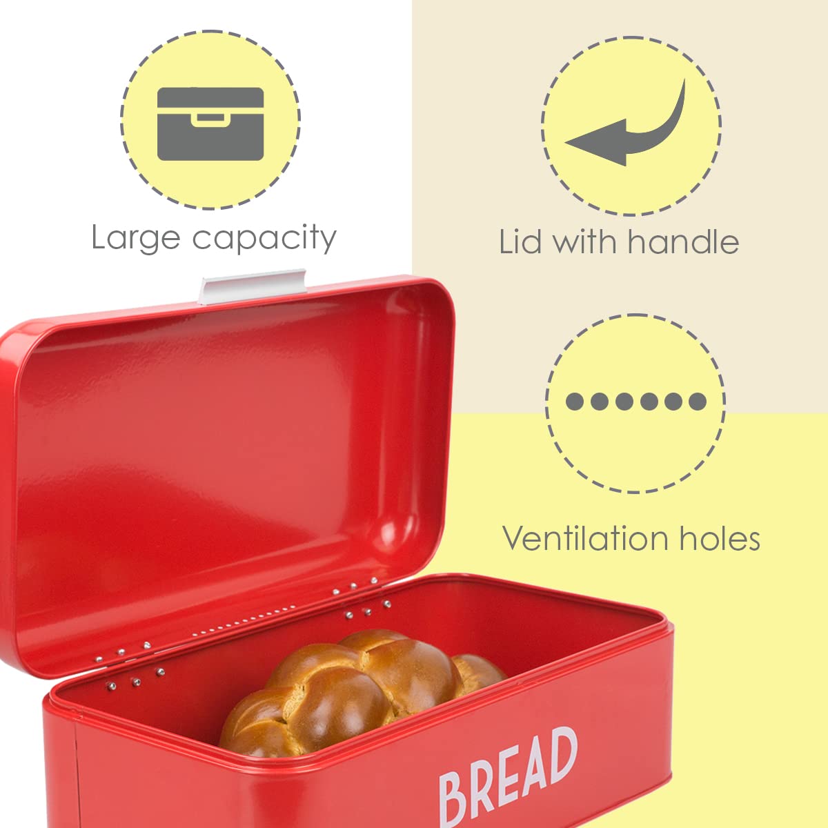 Home Basics Grove Bread Box, Retro Red Design for Kitchen Counter, Ideal for Bread, Pastries & More, Model BB44455