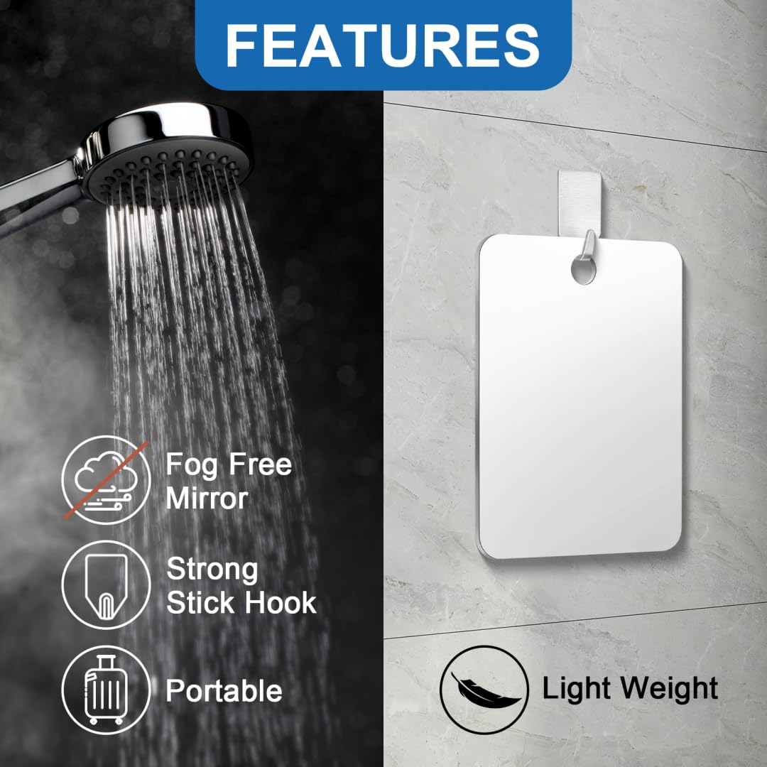 Shower Mirror Fogless for Shaving, Bathroom Accessories No Fog Shaving Mirror, 9.5x7.5 Anti Fog Makeup Small Mirror Travel Campi