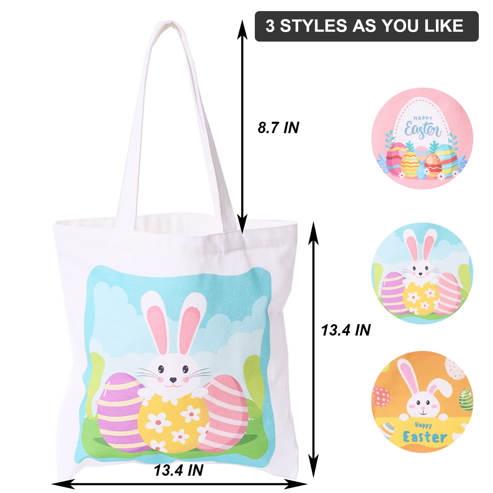 3 Pack Easter Gift Bags, Large Easter Bags With Handles, Canvas Easter Egg Bunny Treat Bags For Kids, Happy Easter Rabbit Bags,