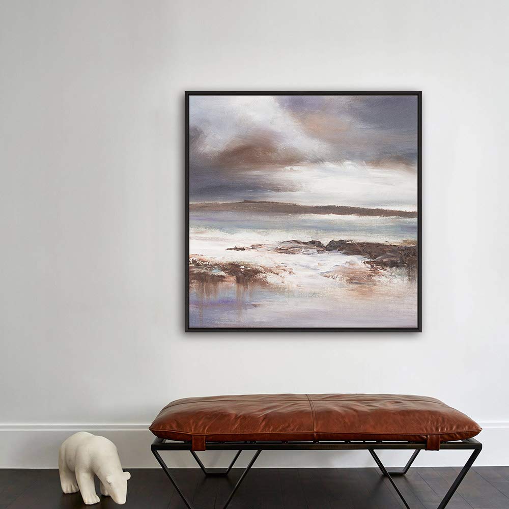 SIGNWIN Framed Canvas Print Wall Art Gray  Brown & White Color Field Geometric Shapes Illustrations Modern Art Dramatic Cool for Living Room  Bedroom  Office - 24''x24'' Black