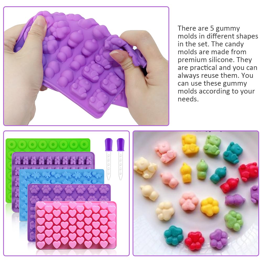 Pharamat Silicone Gummy Molds Set Of 5, Candy Molds With 2 Droppers For Convenient Filling, Silicone Gummy Molds Set Includes Di