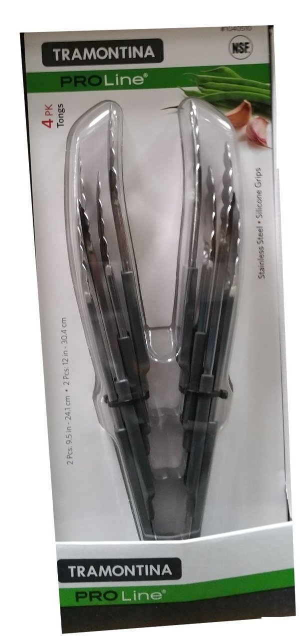 Tramontina Pro Line Stainless Steel, Silicone Grips Food Tongs, 4 Pairs