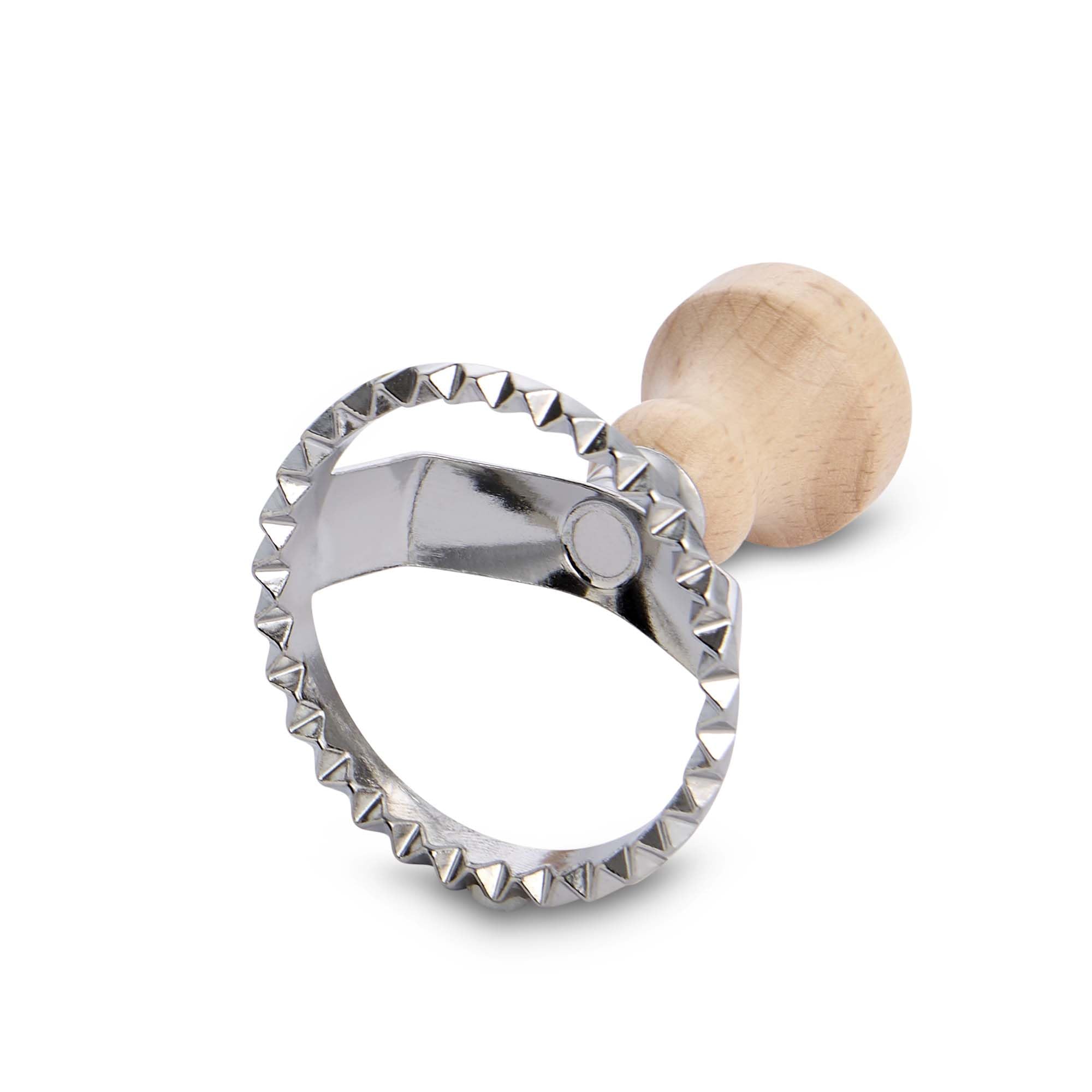 Fantes Ravioli Maker Stamp Set, Round Stamp With Wooden Handle And Fluted Edge, 2.5-Inch, The Italian Market Original Since 1906