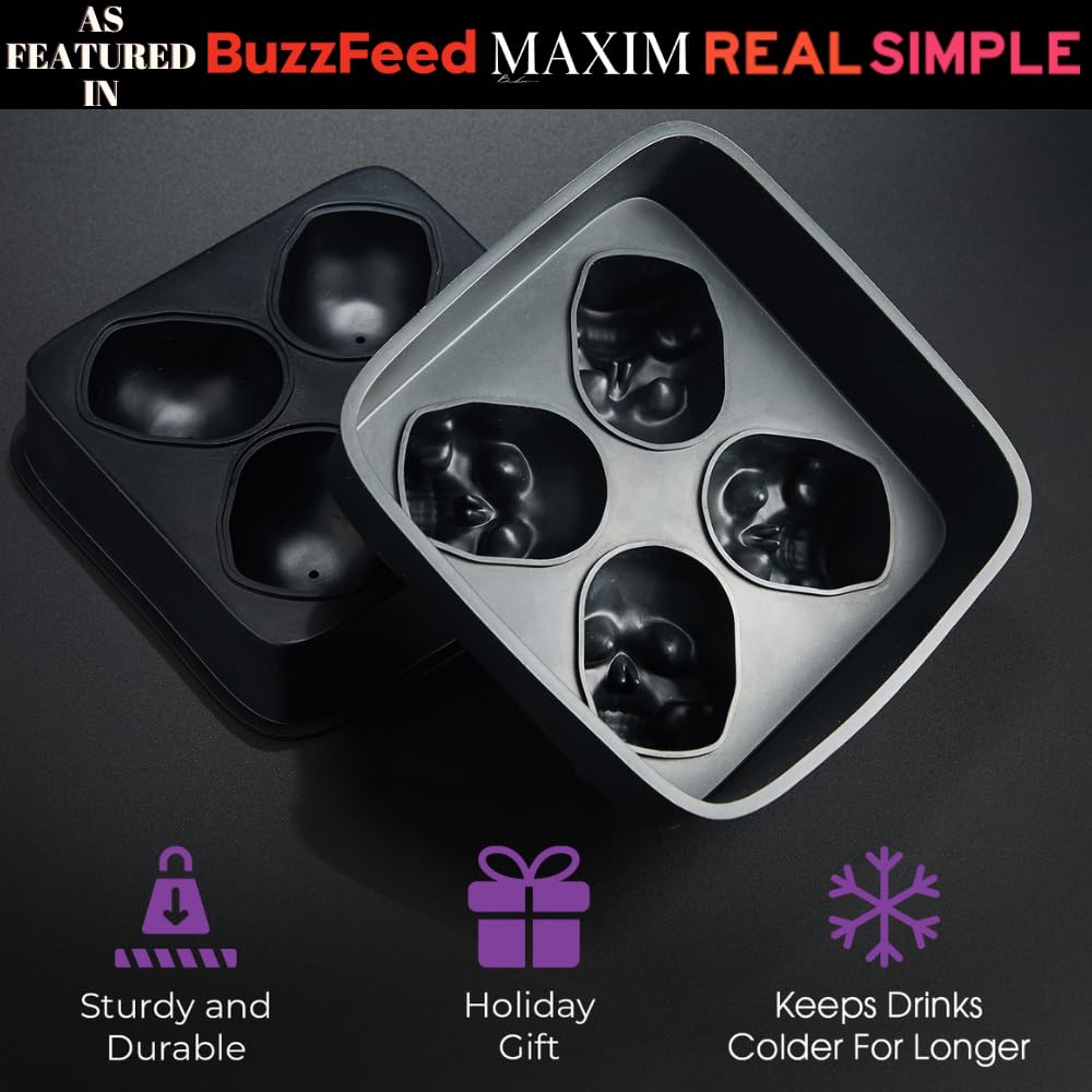 Shaped 2-Pack Bundle 3D Ancient Alien & Skull Ice Mold Trays, Super Flexible Silicone Ice Molds For Ice Cubes, Soaps, Chocolates