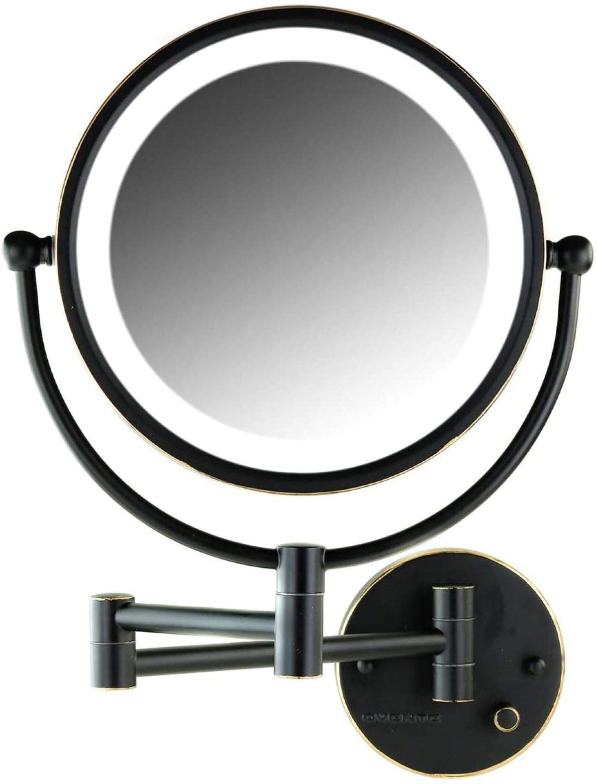 Ovente 9'' Lighted Wall Mount Makeup Mirror - 1X/ 7X Magnifier, Hardwired Glow Cosmetic Light Mirror, Spinning 360-Degree, Doubl