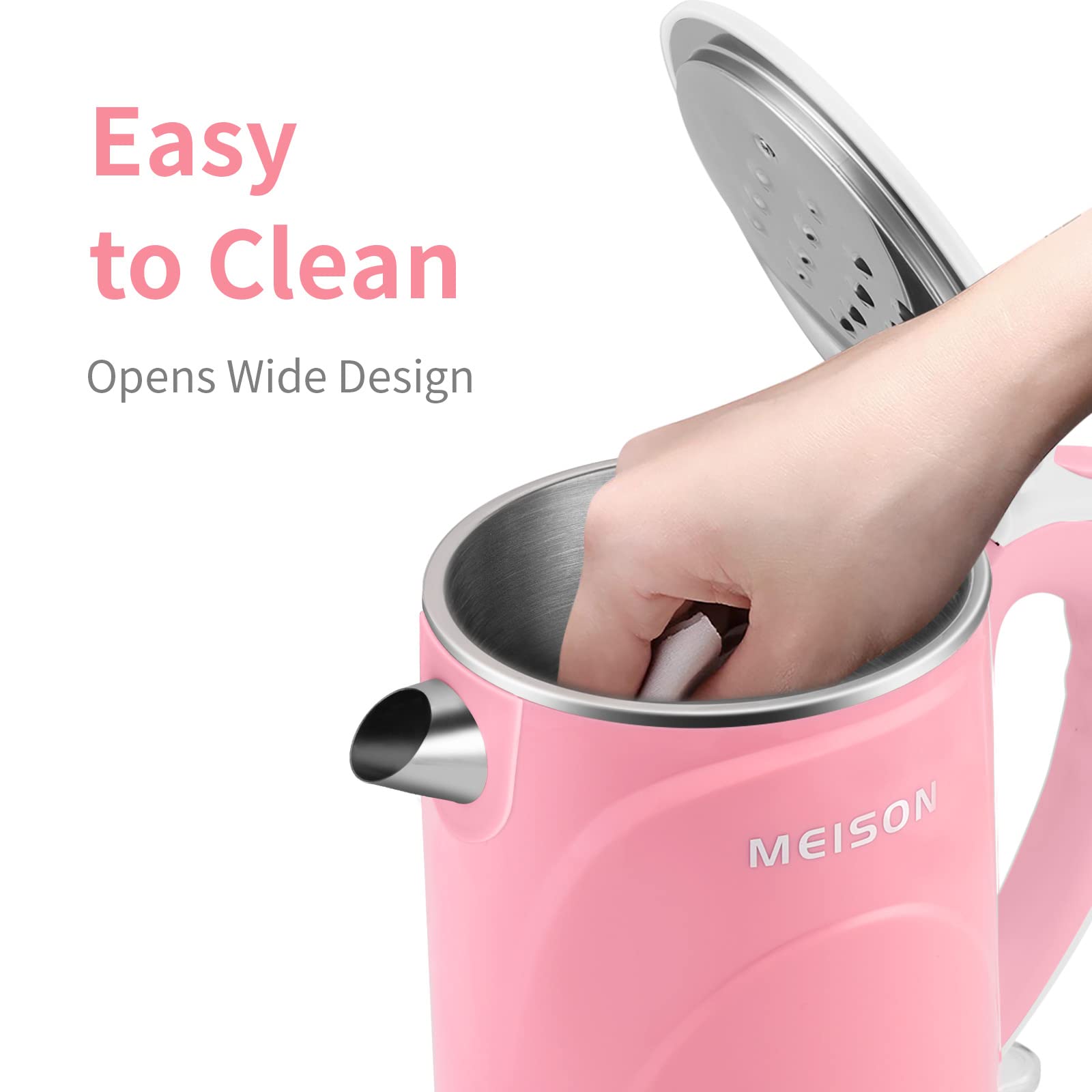 Meison Electric Kettle, 1.7 L Double Wall Food Grade Stainless Steel Interior Water Boiler, Coffee Pot & Tea Kettle, Auto Shut-O