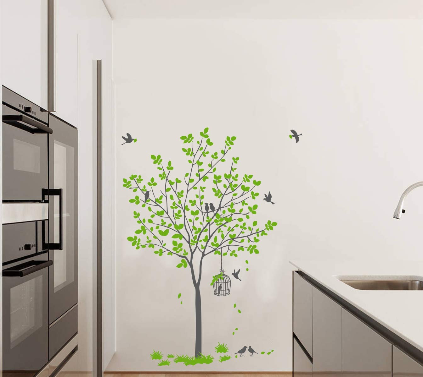 Decal O Decal Wall Decals ' Green Tree With Birds And Nest ' Wall Stickers (Pvc Vinyl,Multicolour)