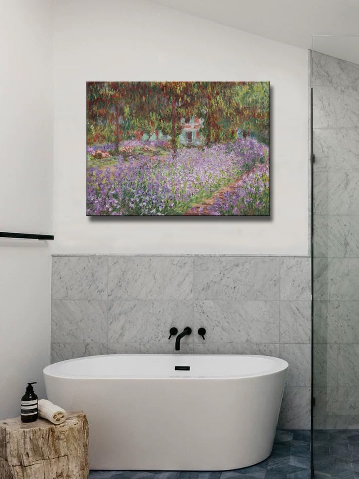 Irises In Monet'S Garden, 1900 By Claude Monet Canvas Wall Art Decor Framed Famous Painting Print For Bathroom Bedroom Wall Deco