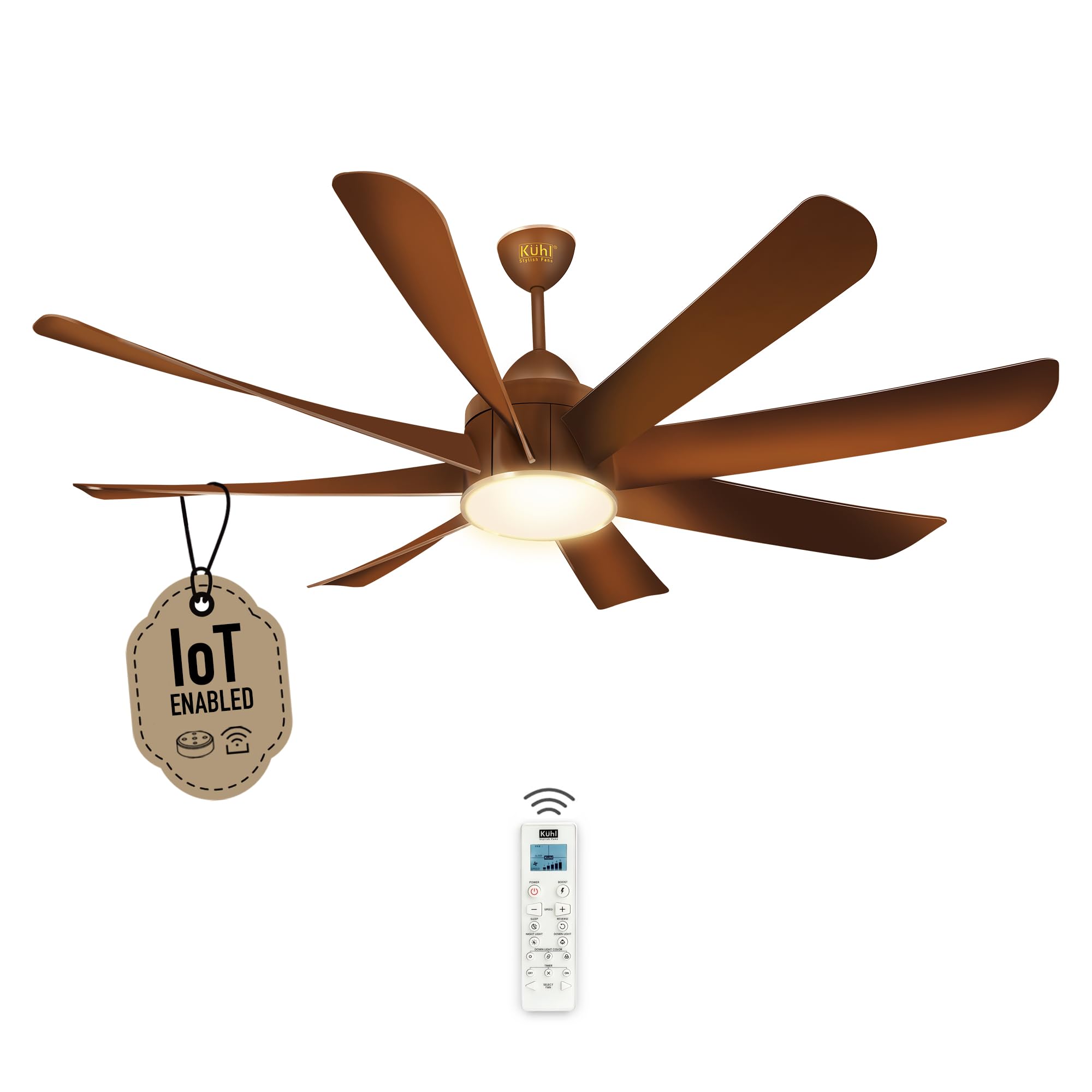 Kuhl Platin D8 1200Mm Stylish Power Saving Bldc Ceiling Fan With Remote | Down Light | 29W | Bee 5 Rated & Isi Marked| Iot  Ope