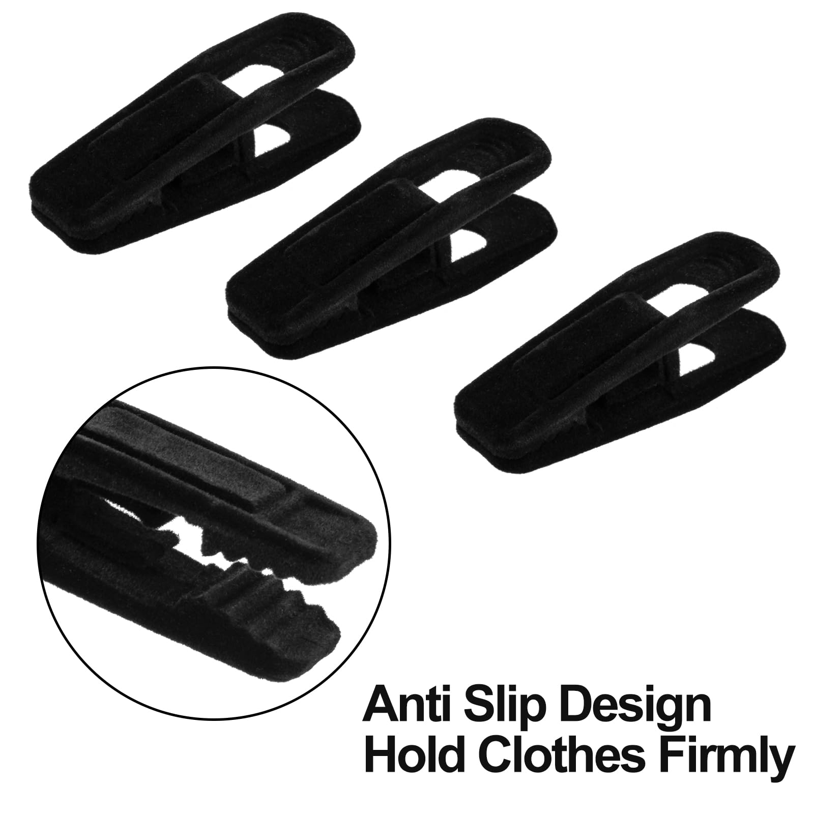 Hanger Clips For Velvet Hangers, 60 Pack Velvet Hangers Clips, Strong Hanger Clips Perfect For Pants Hangers (Black)