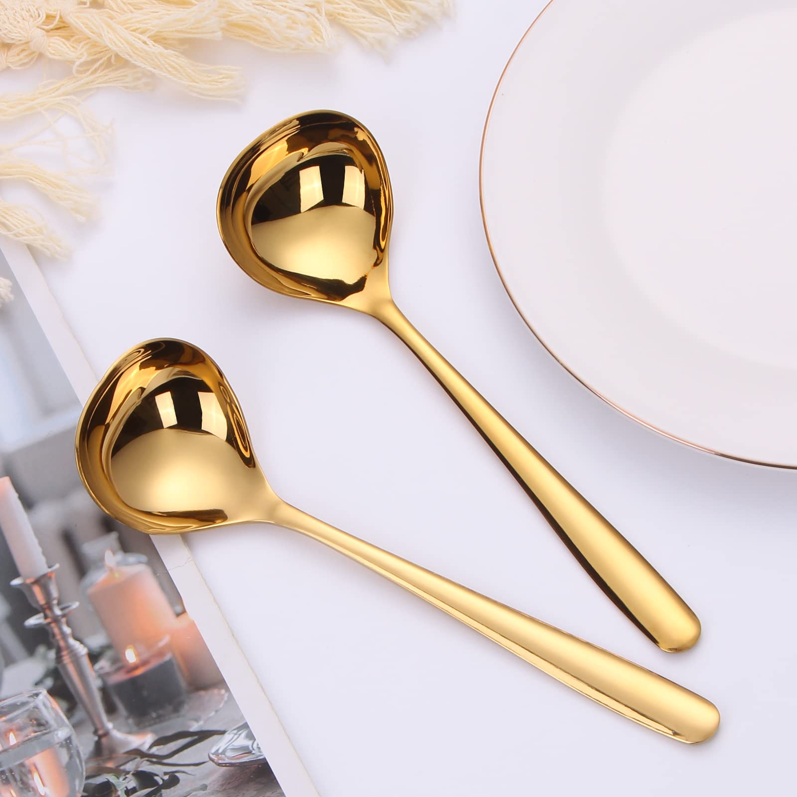 Mafier 2-Piece 1 Oz. Mini Ladle 7.68In Stainless Steel Gold Soup Spoons Small Ladle For Sauce Gravy Ladle For Gravy Boat Serving