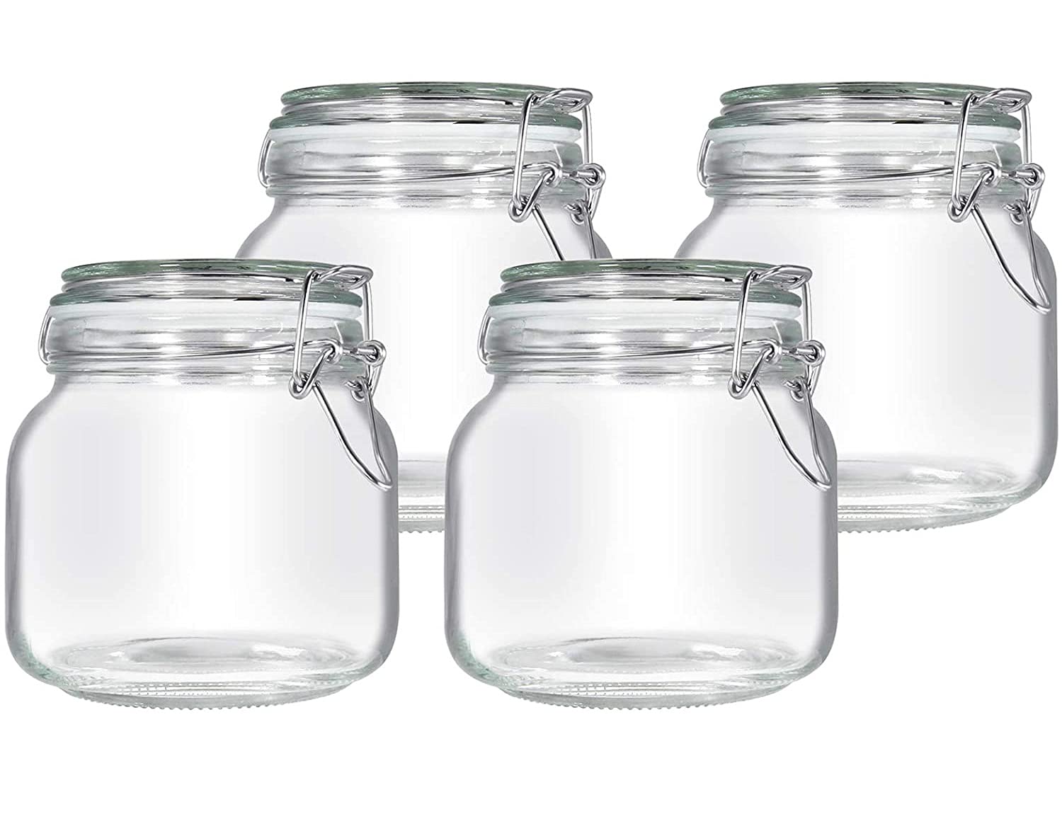 Kitool 4 Pcs Glass Jars, Airtight Glass Canning Jars With Hinged Lids For Pasta, Candy, Honey, Candle, Salt Spice  Regular 750 