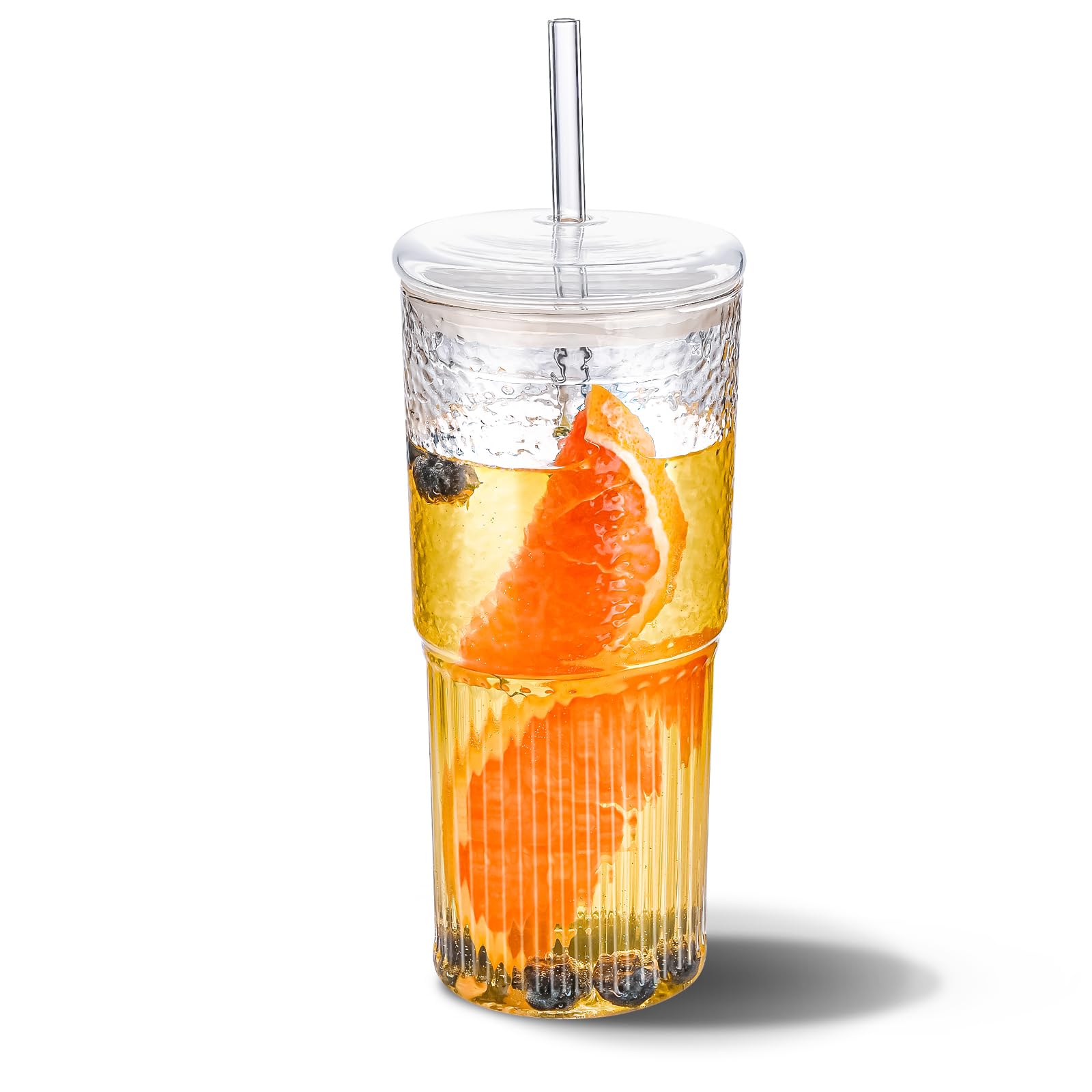 MINGHYZYA 20 OZ Iced Coffee Cup With Glass Lids and Straws,High Borosilicate Glass Tumbler Cup Reusable Wide Mouth Smoothie Cups