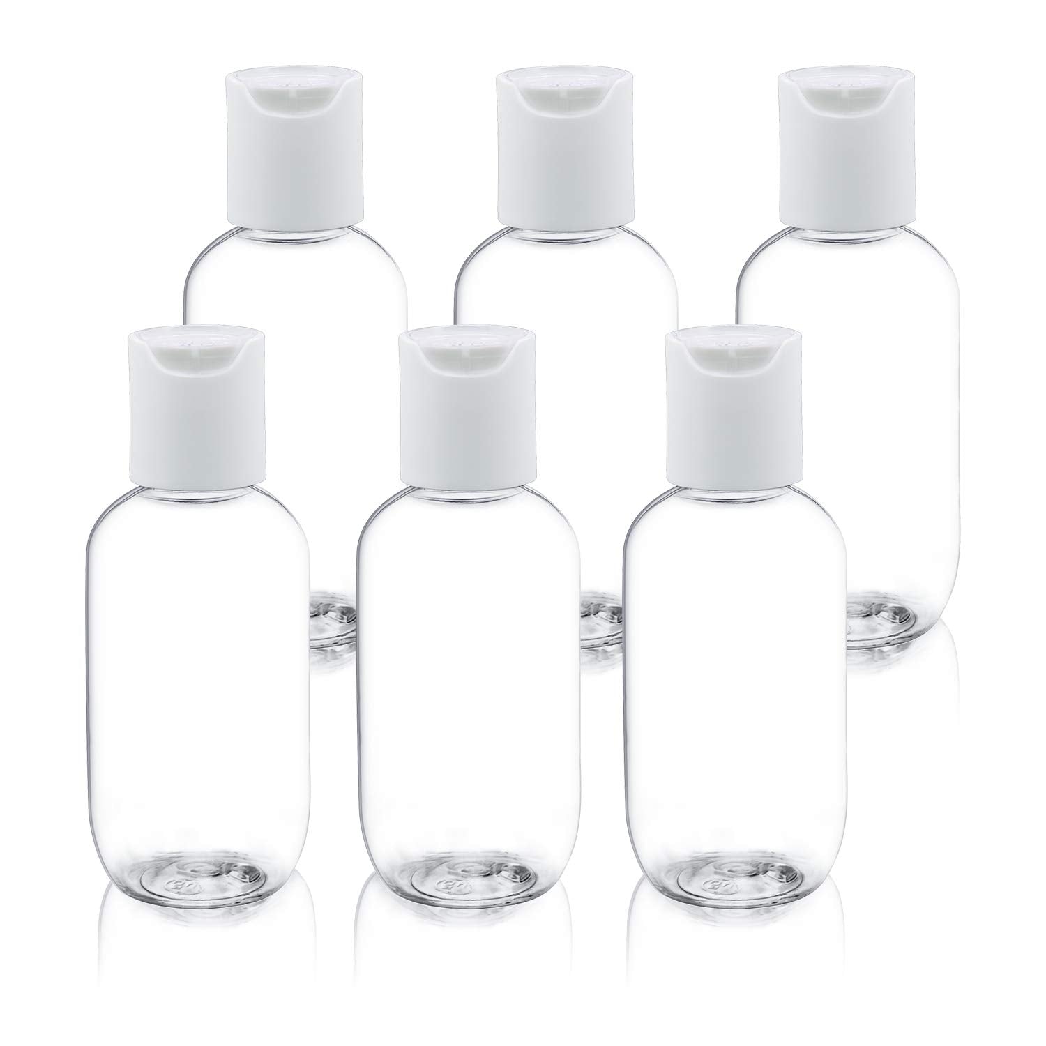 Trendbox 60Ml / 2Oz Empty Plastic Refillable Essentials Bottles With Disc Top Flip Cap - 6 Pack